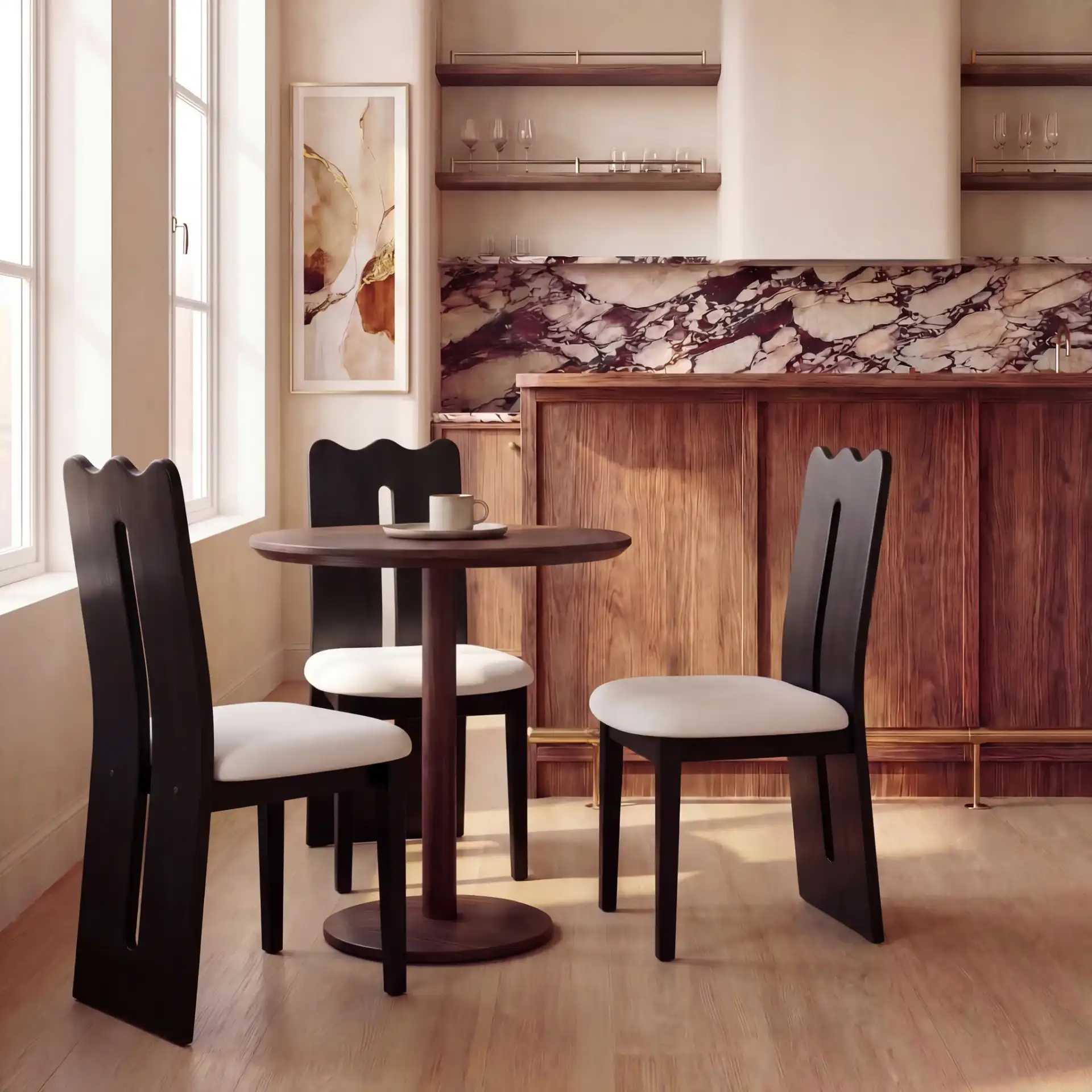 Kieran Dining Chair in Cream / Black in a styled room