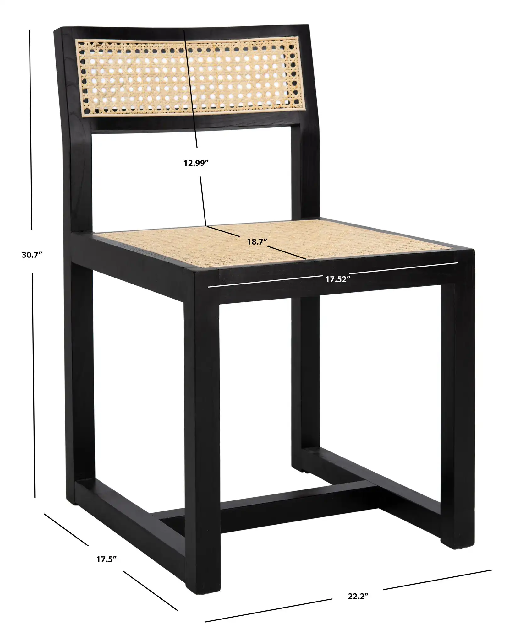 Bernice Cane Dining Chair in Black / Natural, detail view