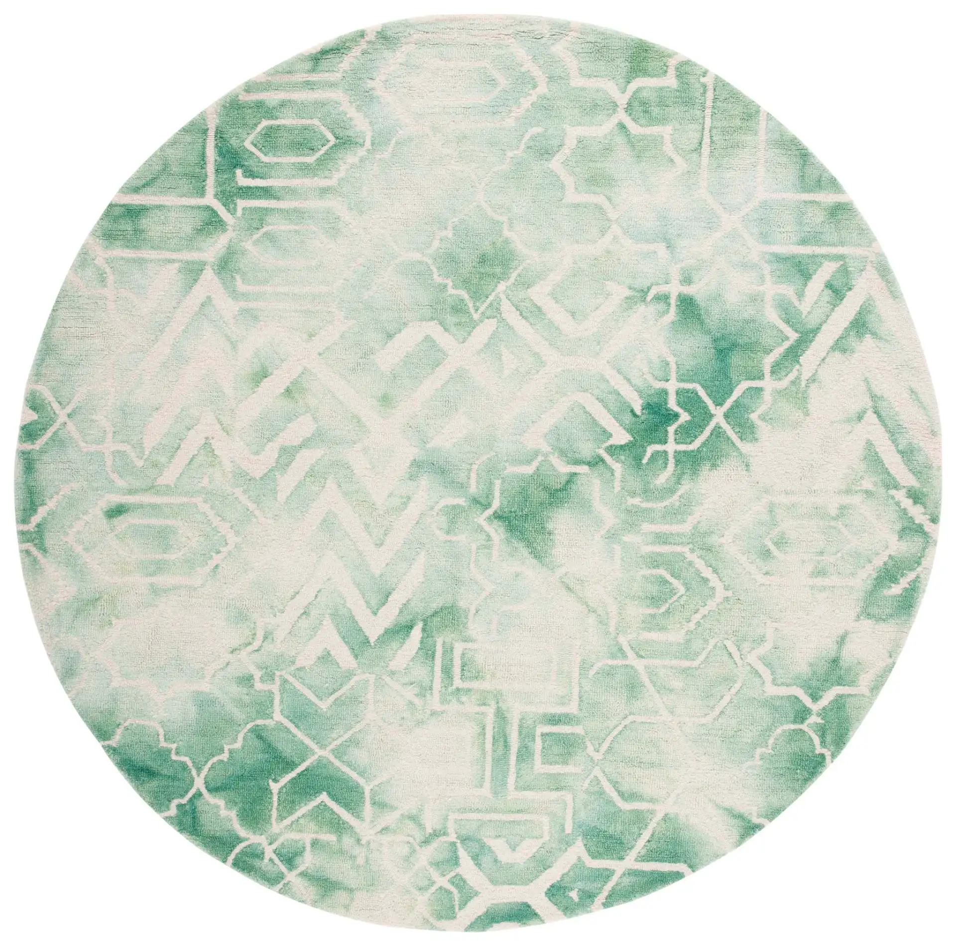Dip Dye Mixed Geometric Hand-Tufted Wool Rug in Green / Ivory
