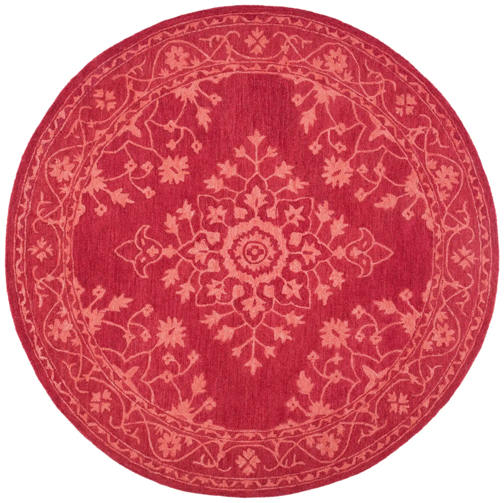 Dip Dye Bordered Medallion Hand-Tufted Wool Rug in Red, detail view