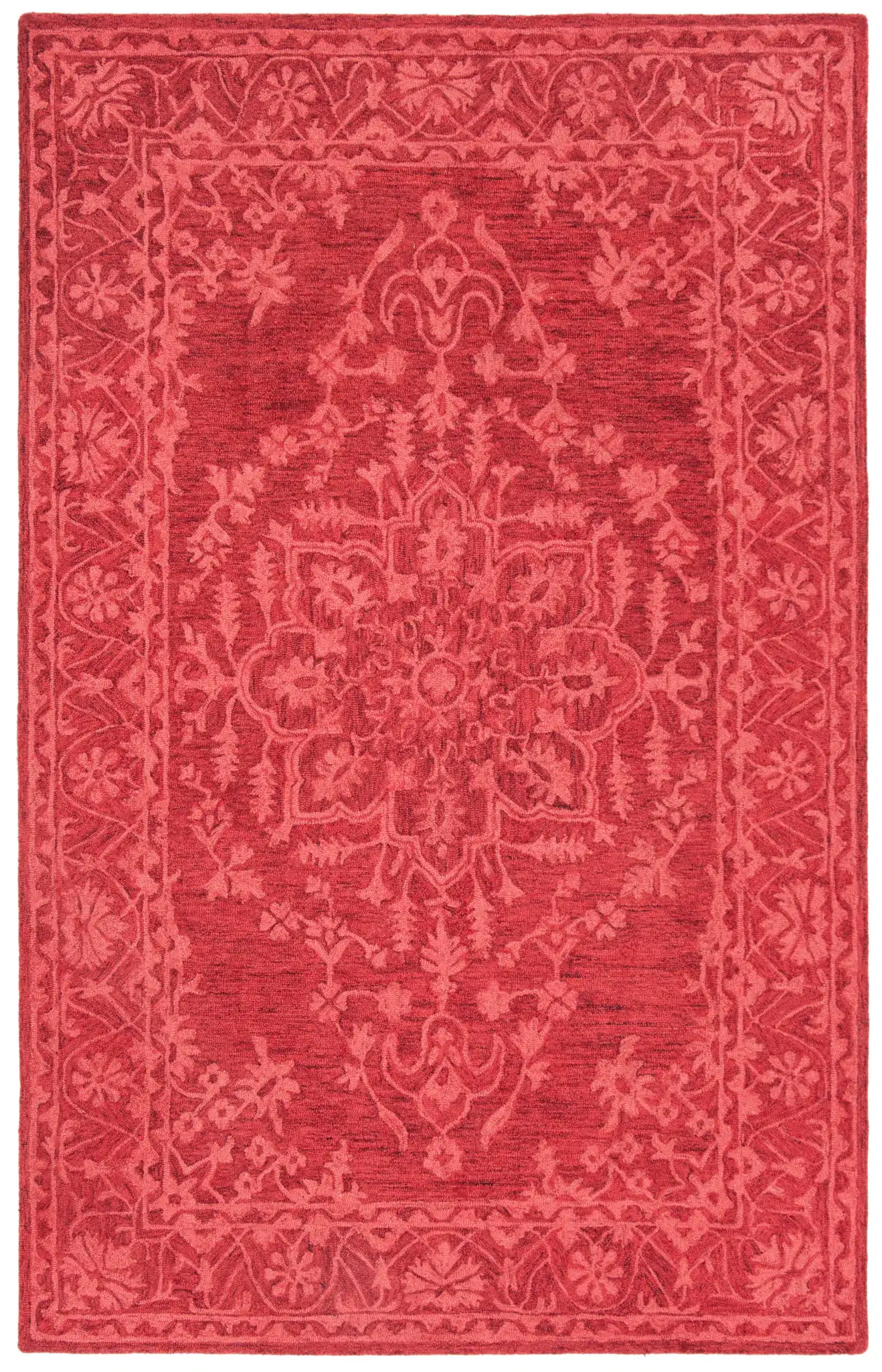 Dip Dye Bordered Medallion Hand-Tufted Wool Rug in Red, detail view