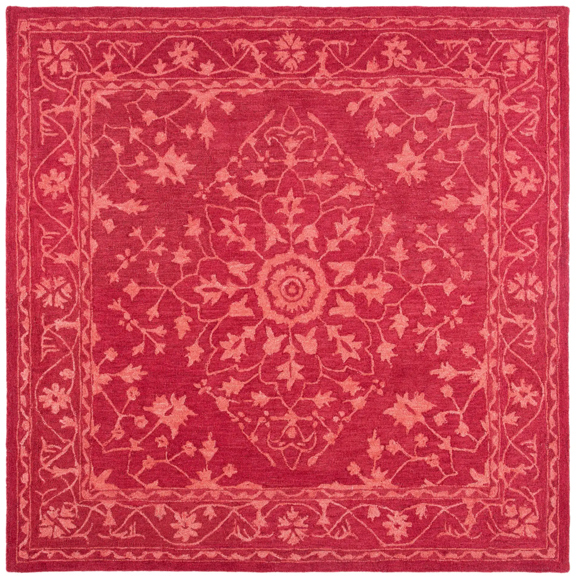 Dip Dye Bordered Medallion Hand-Tufted Wool Rug in Red