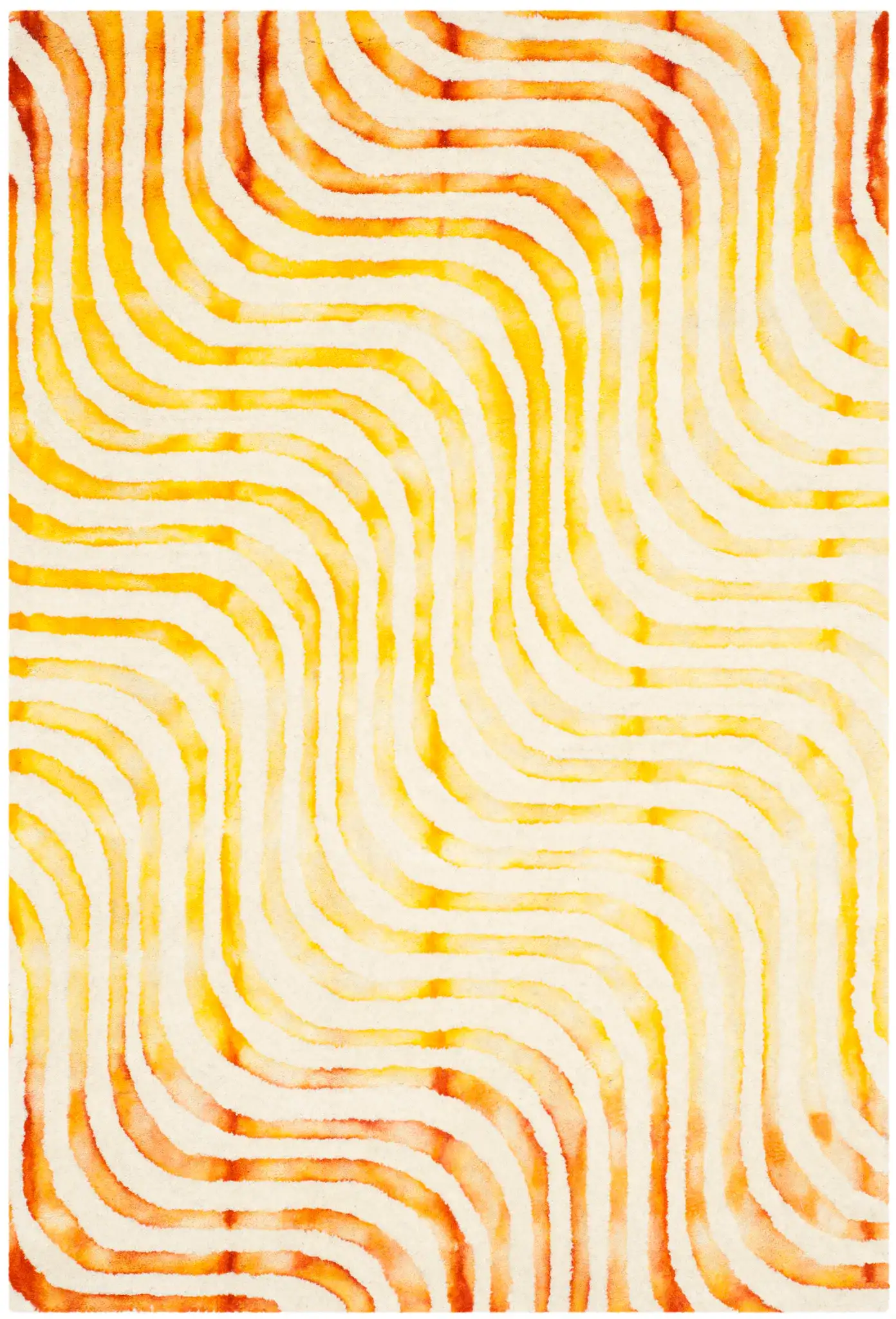 Dip Dye Wavy Stripe Hand-Tufted Rug in Ivory / Terracotta, detail view