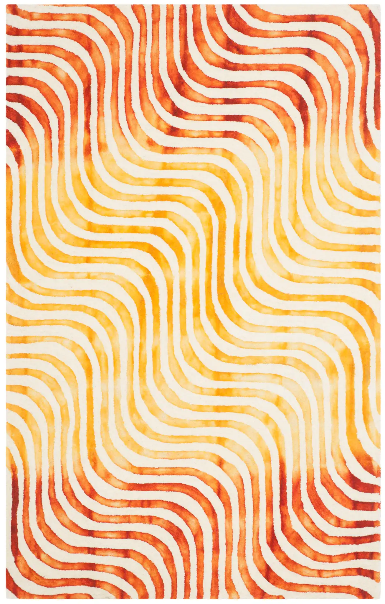 Dip Dye Wavy Stripe Hand-Tufted Rug in Ivory / Terracotta