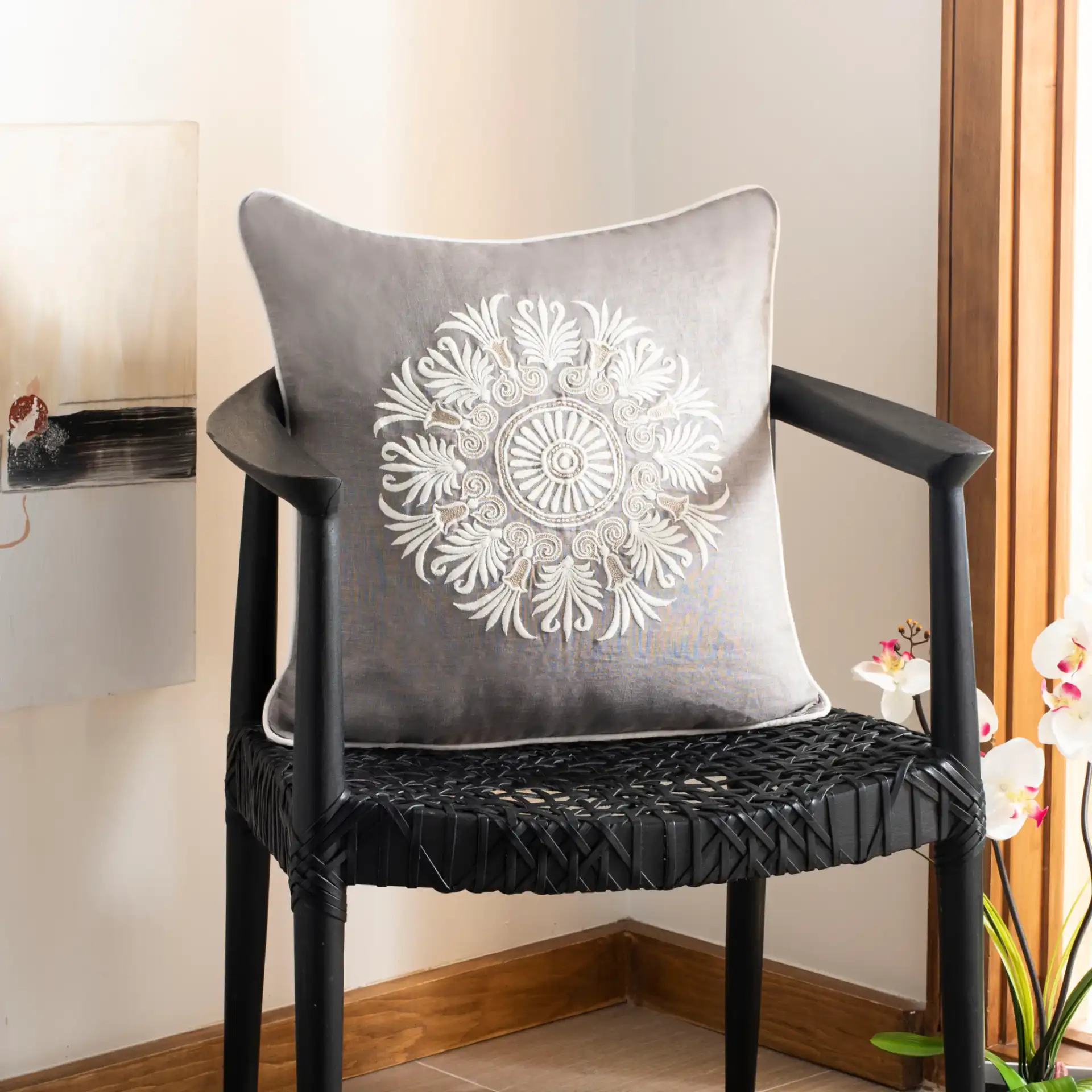 Versailles Pillow (Set Of 2) in Sterling in a styled room