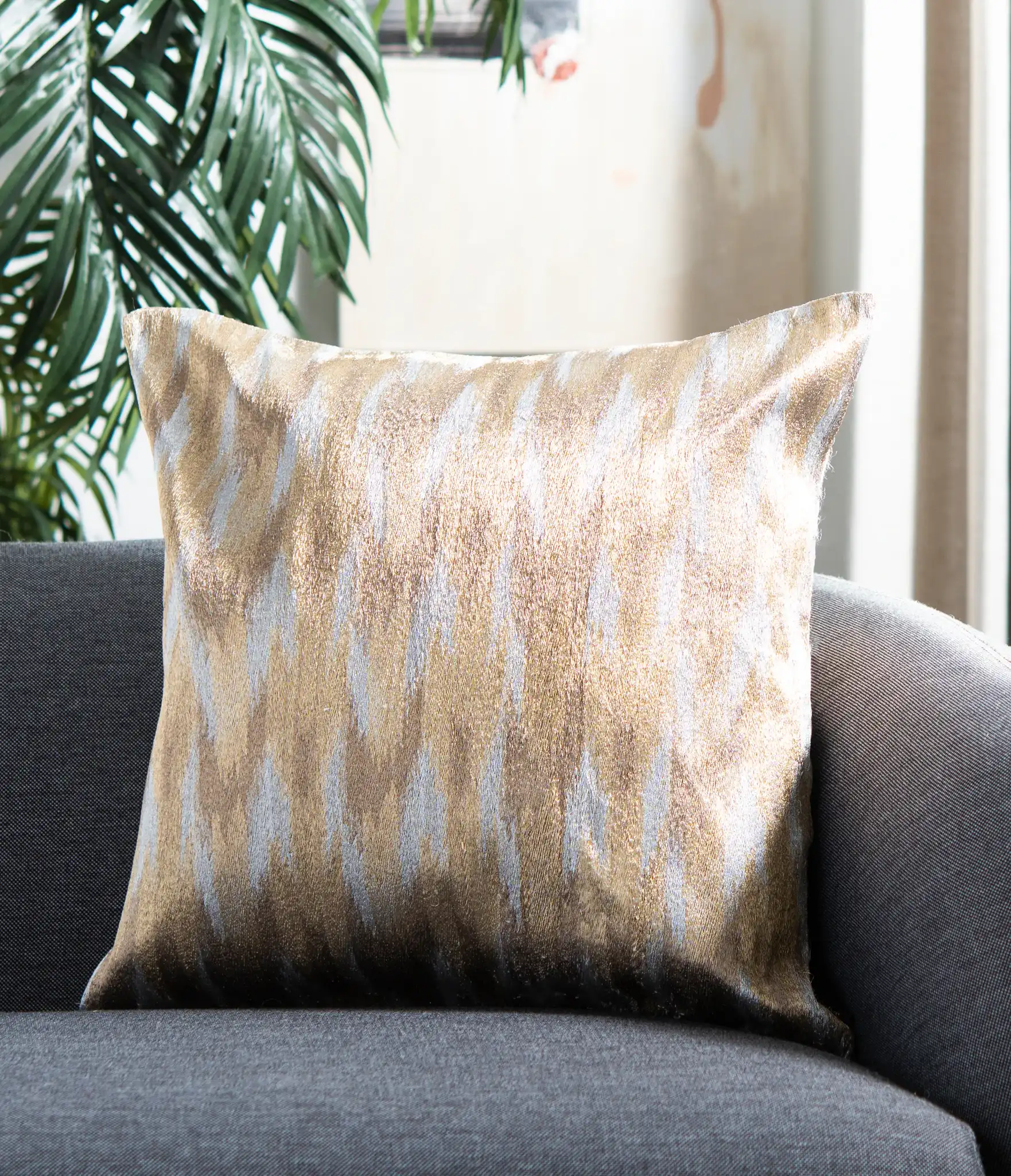 Boho Chic Pillow (Set Of 2) in Metallic Silver in a styled room