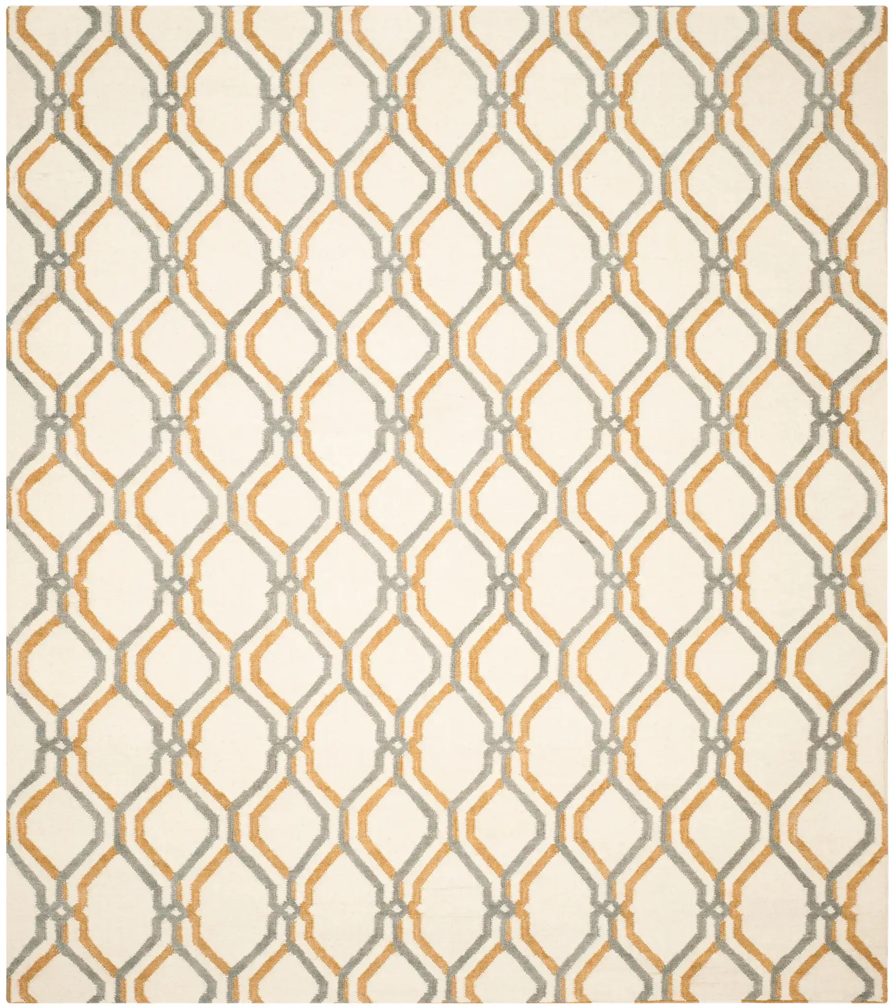 Dhurries Interlocking Lattice Hand-Woven Wool Rug in Ivory / Black