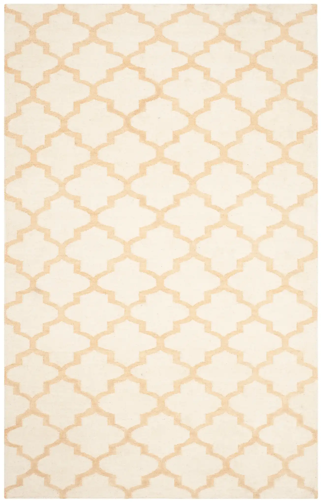 Dhurries Ogee Trellis Hand-Woven Wool Rug in Ivory / Gold, detail view