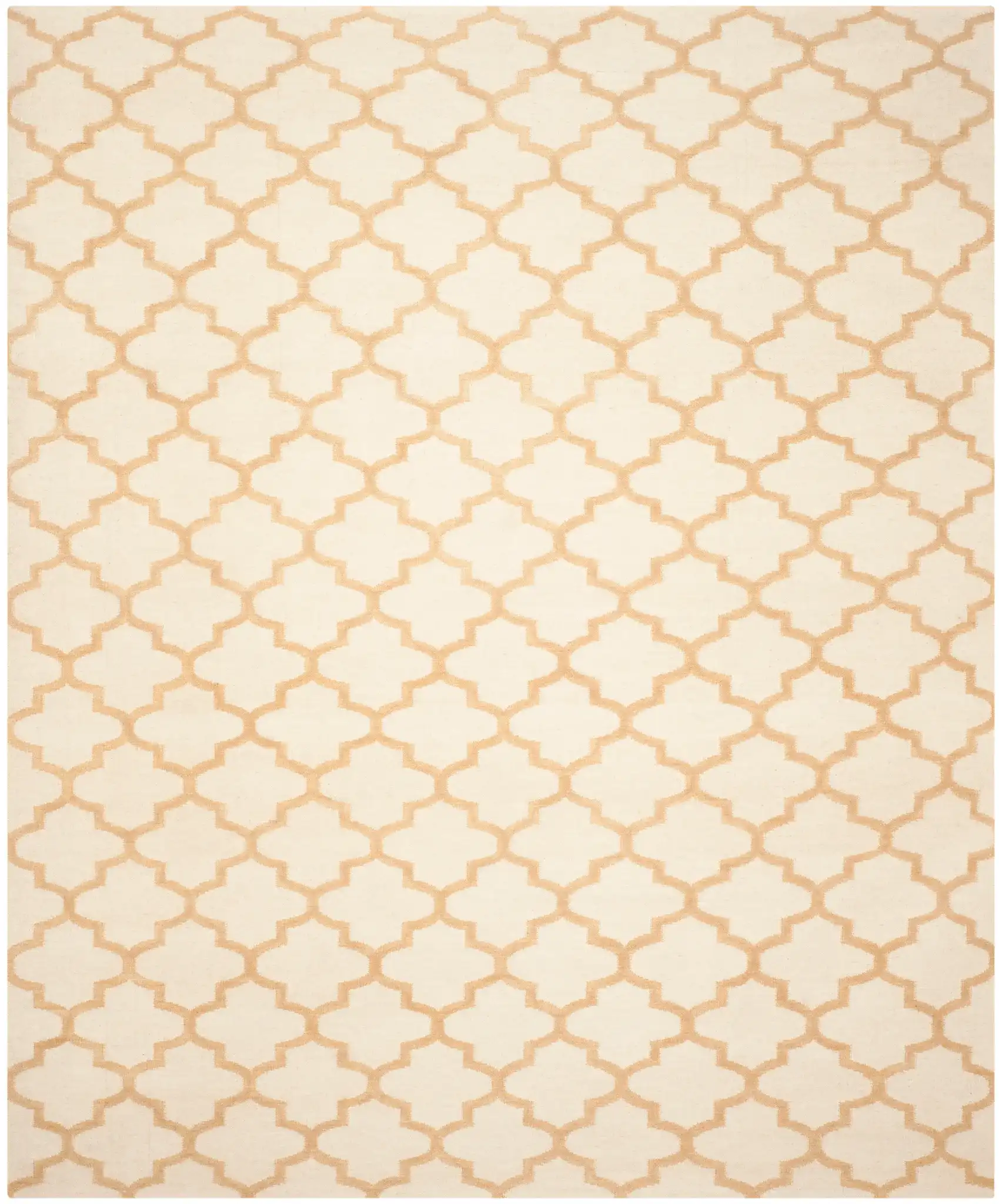 Dhurries Ogee Trellis Hand-Woven Wool Rug in Ivory / Gold