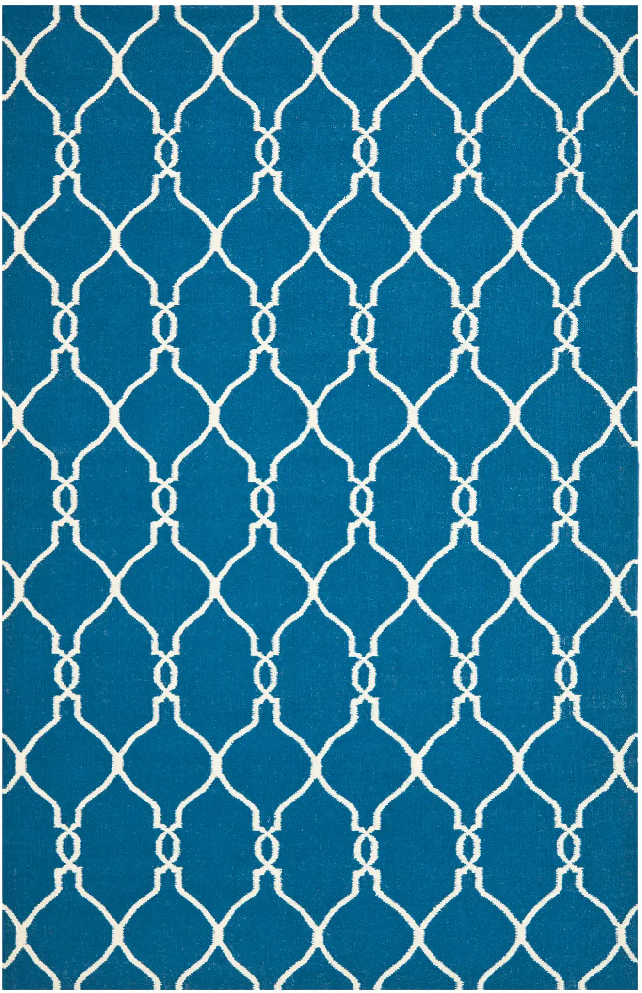 Dhurries Linked Trellis Hand-Woven Wool Rug in Dark Blue