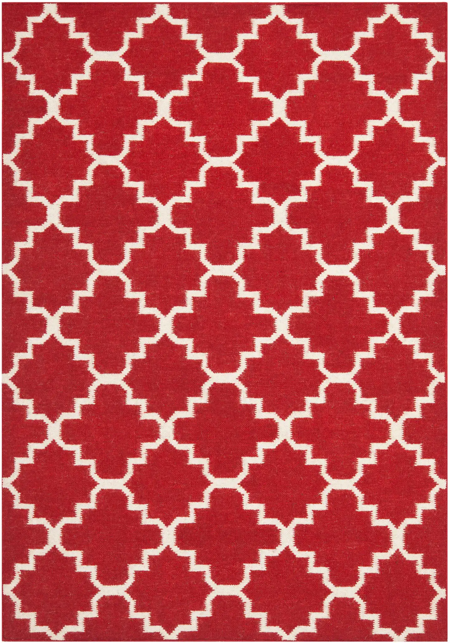 Dhurries Small-Scale Trellis Hand-Woven Rug in Red / Ivory