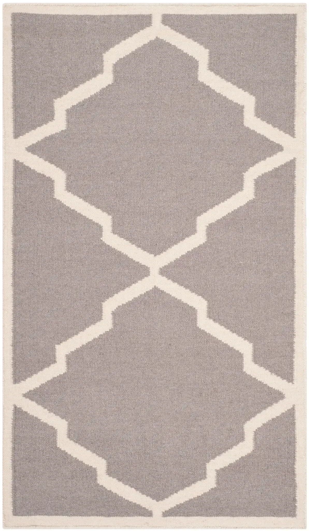 Dhurries Stepped Lattice Hand-Woven Rug in Gray / Ivory