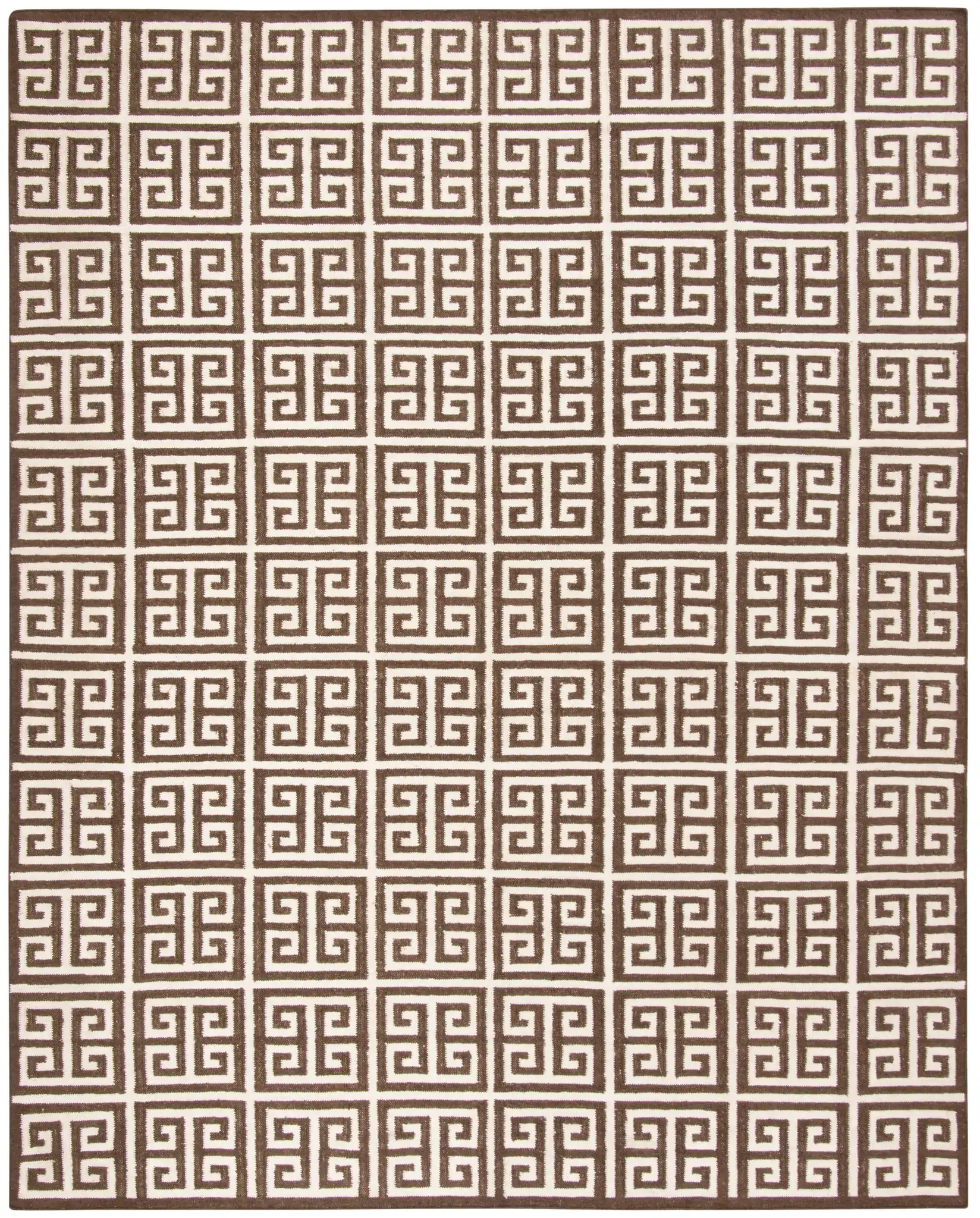 Dhurries Greek Key Hand-Woven Rug in Brown / Ivory