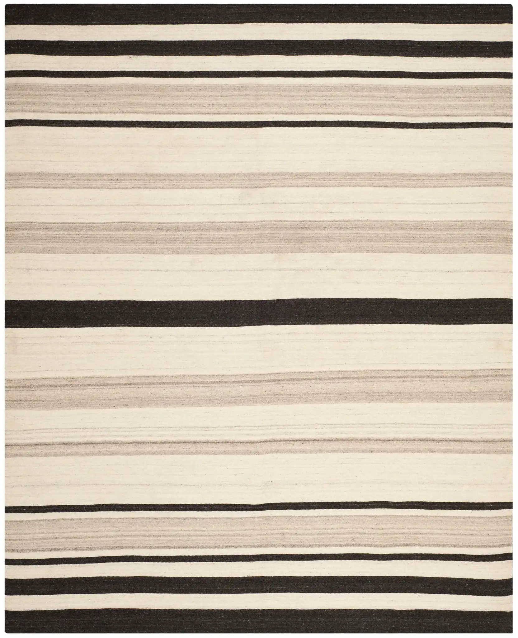 Dhurries Modern Banded Stripe Hand-Woven Wool Rug in Natural / Gray