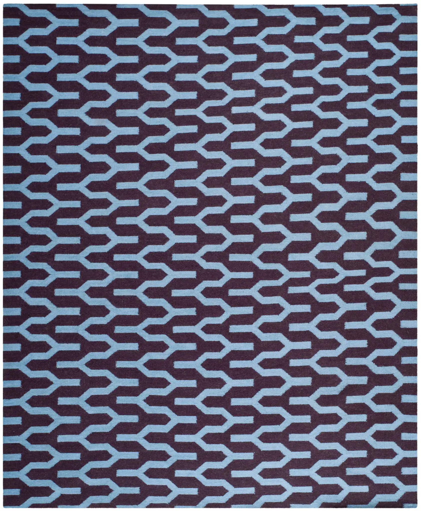 Dhurries Interlocking Chevron Hand-Woven Wool Rug in Purple / Blue