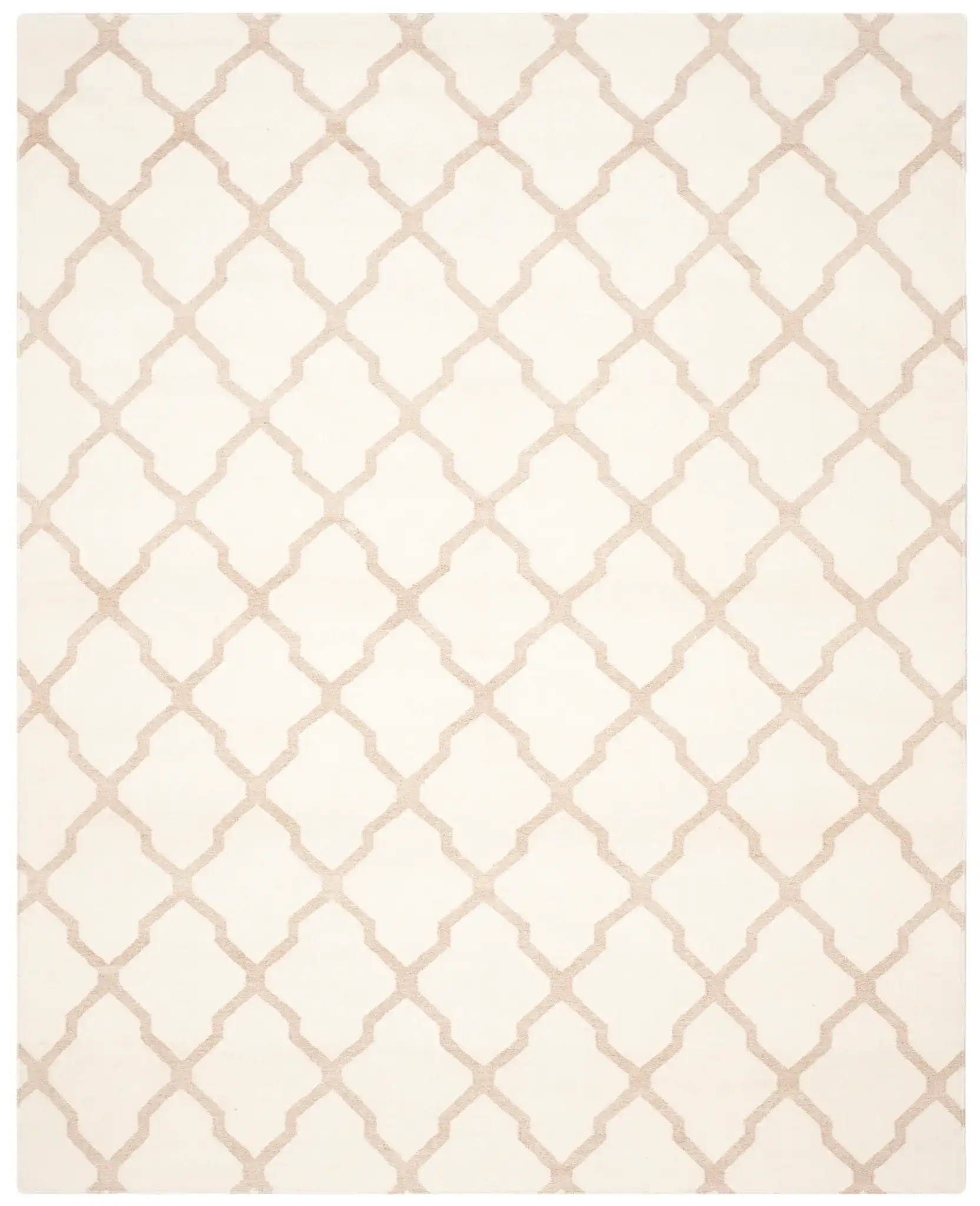 Dhurries Large-Scale Trellis Hand-Woven Rug in Ivory / Camel