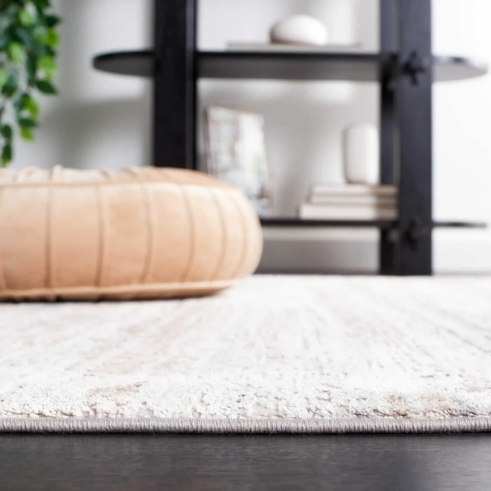 Diamond Striated Abstract Rug in Beige / Gray Brown in a styled room