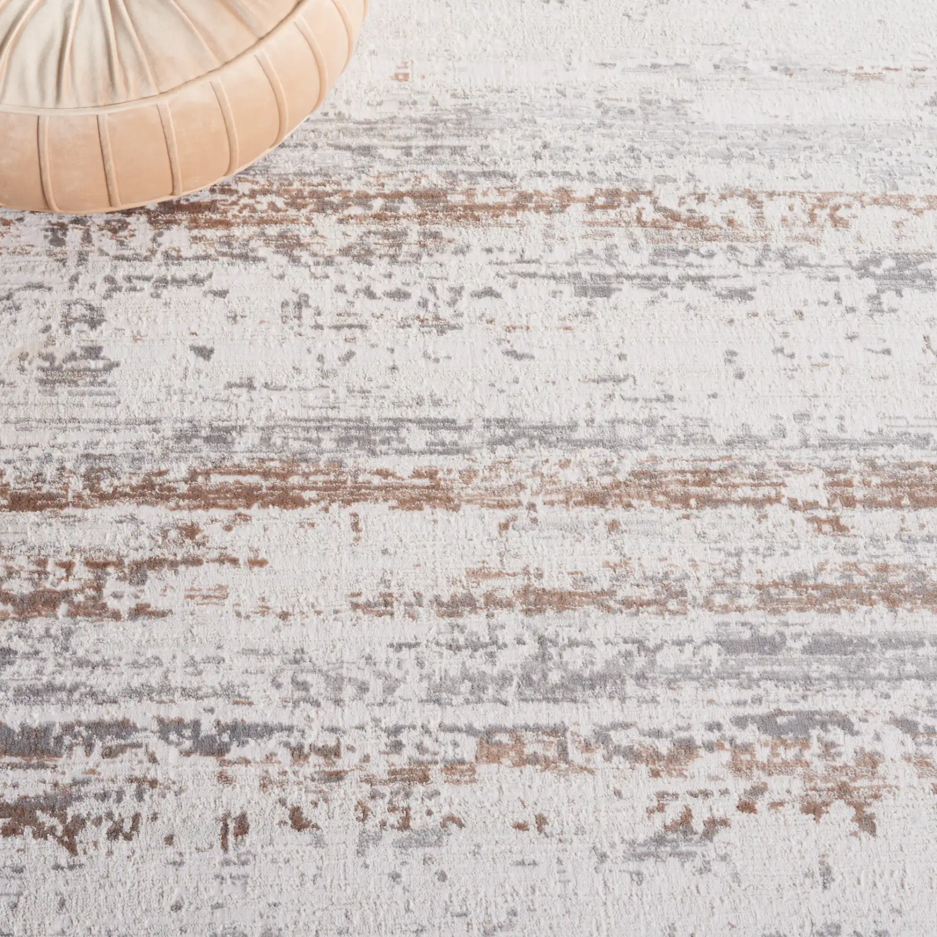 Diamond Striated Abstract Rug in Beige / Gray Brown in a styled room