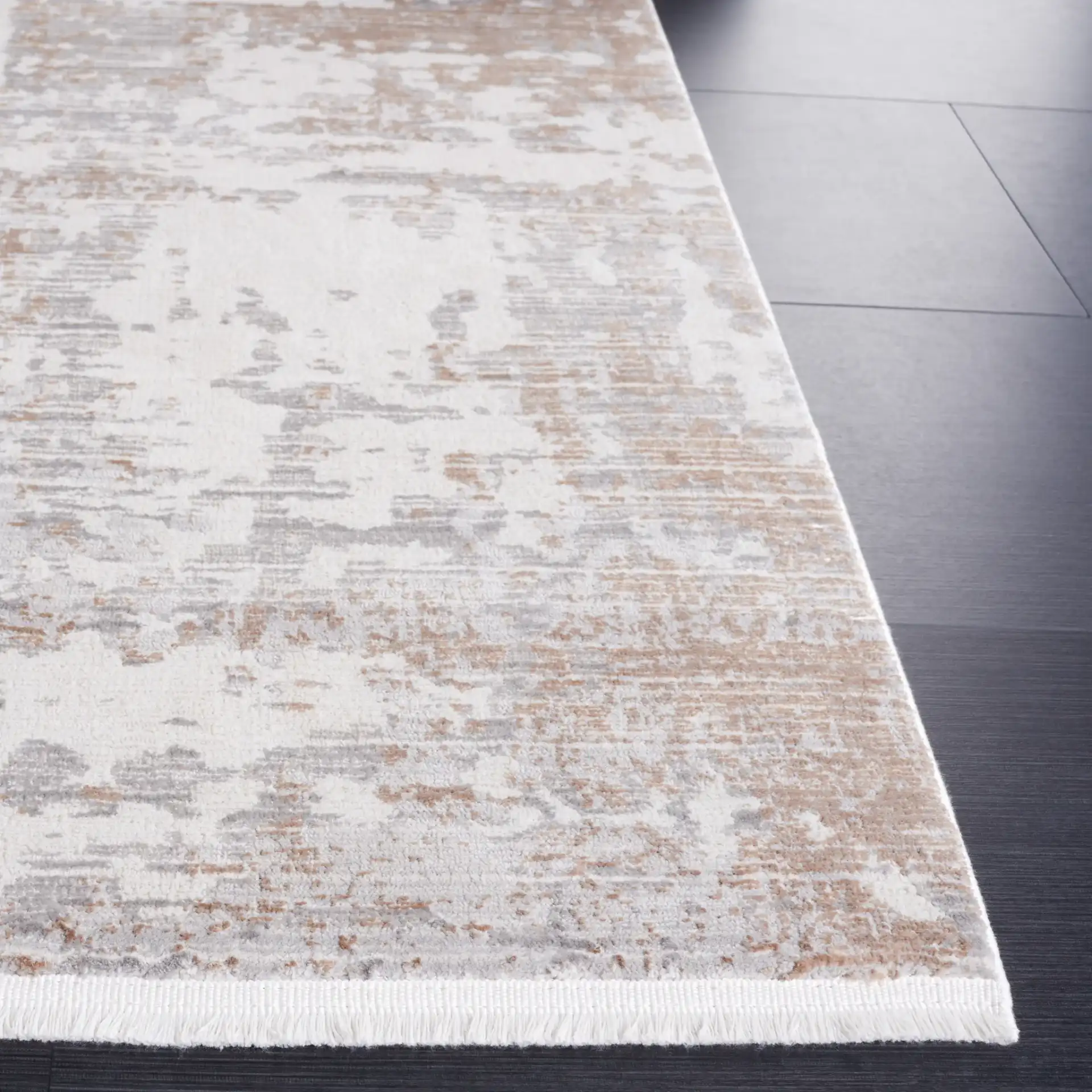 Diamond Distressed Abstract Rug in Beige / Brown in a styled room