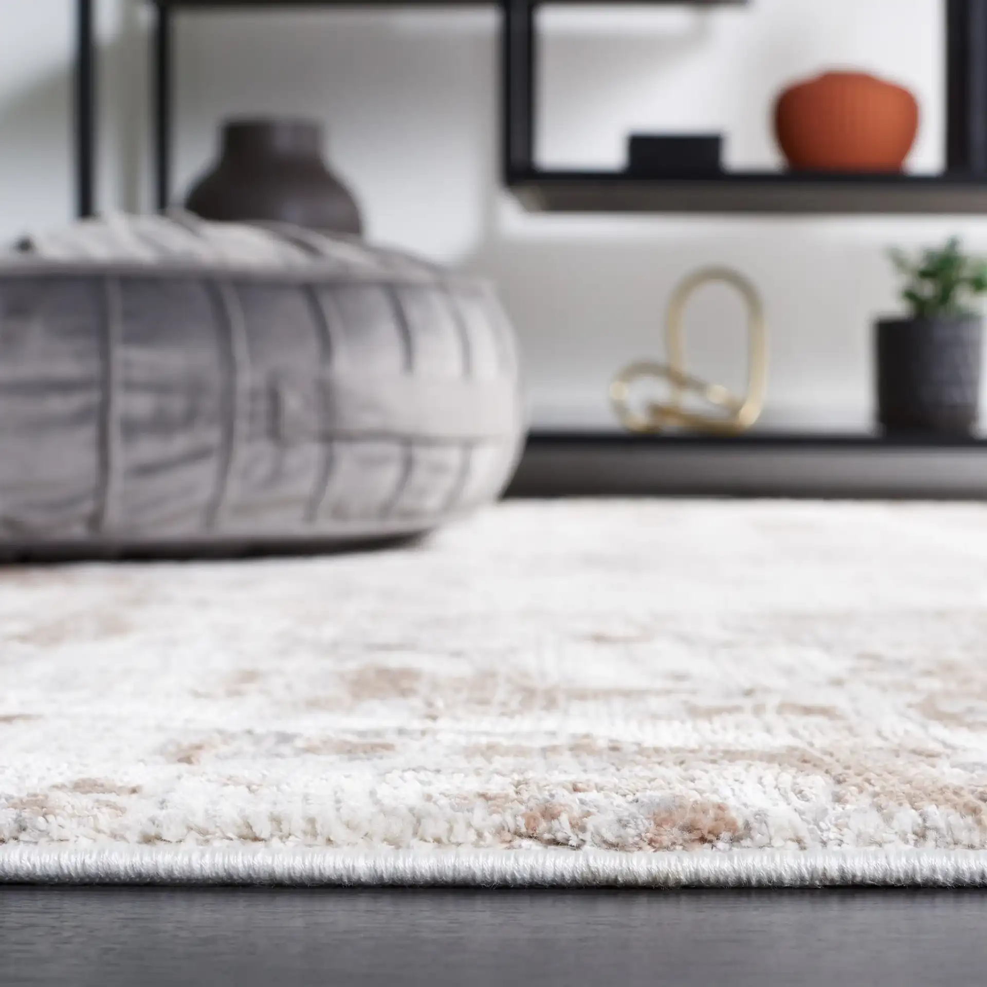 Diamond Distressed Abstract Rug in Beige / Brown in a styled room