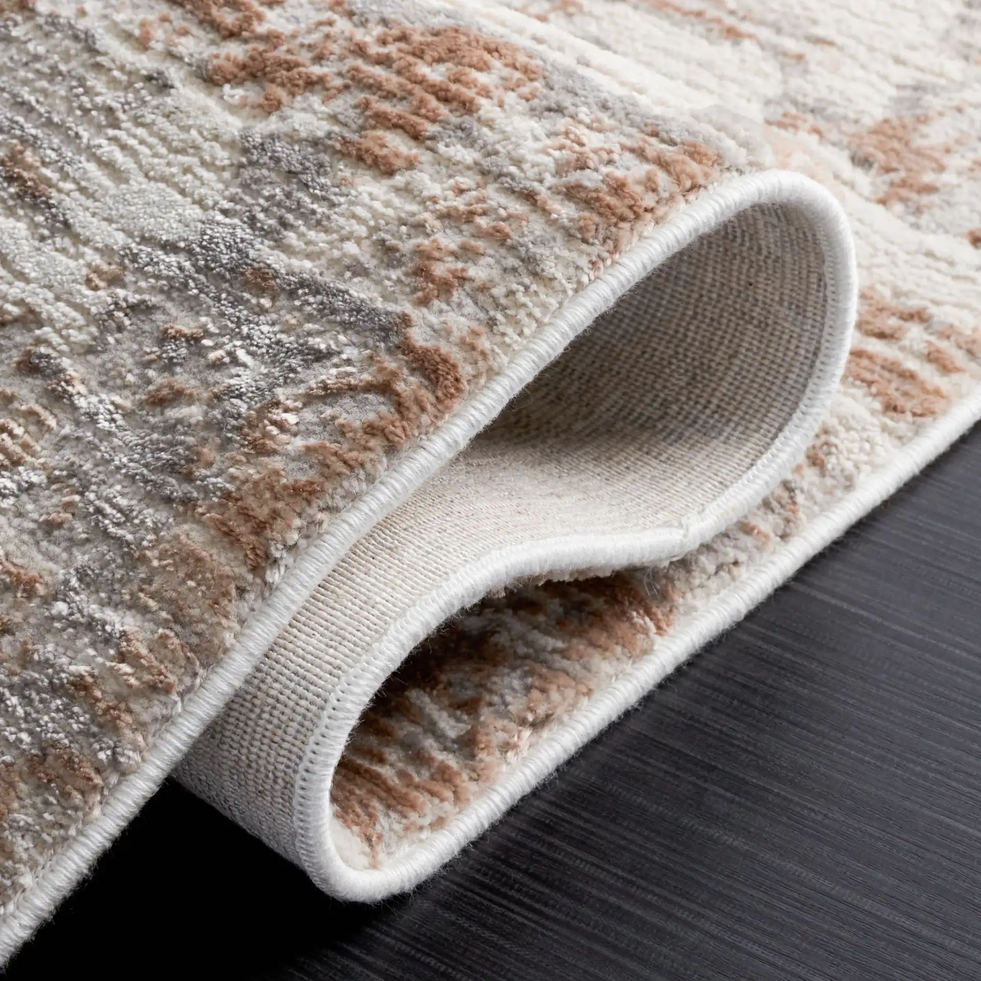 Diamond Distressed Abstract Rug in Beige / Brown in a styled room