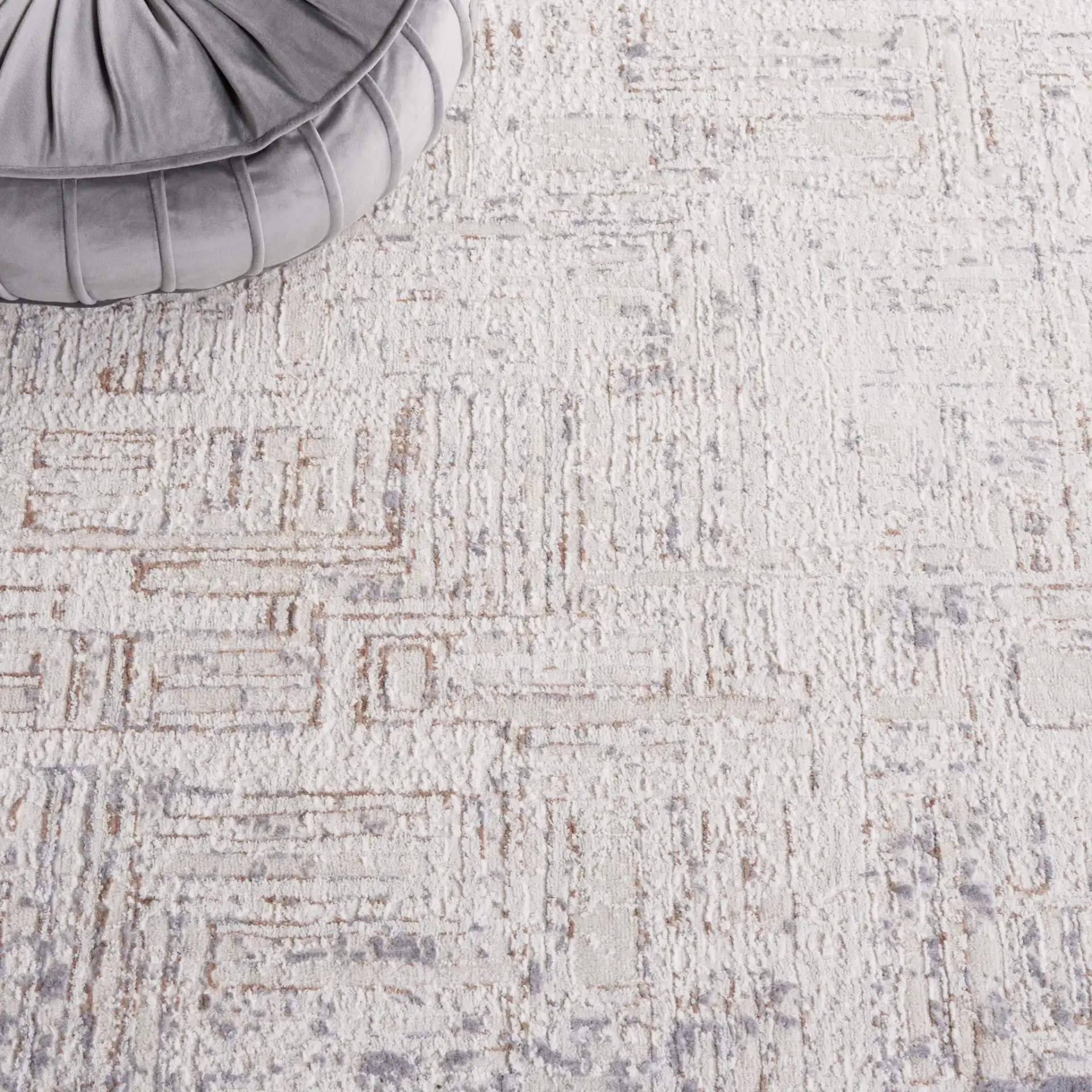 Diamond Linear Grid Rug in Beige / Gray Brown in a styled room