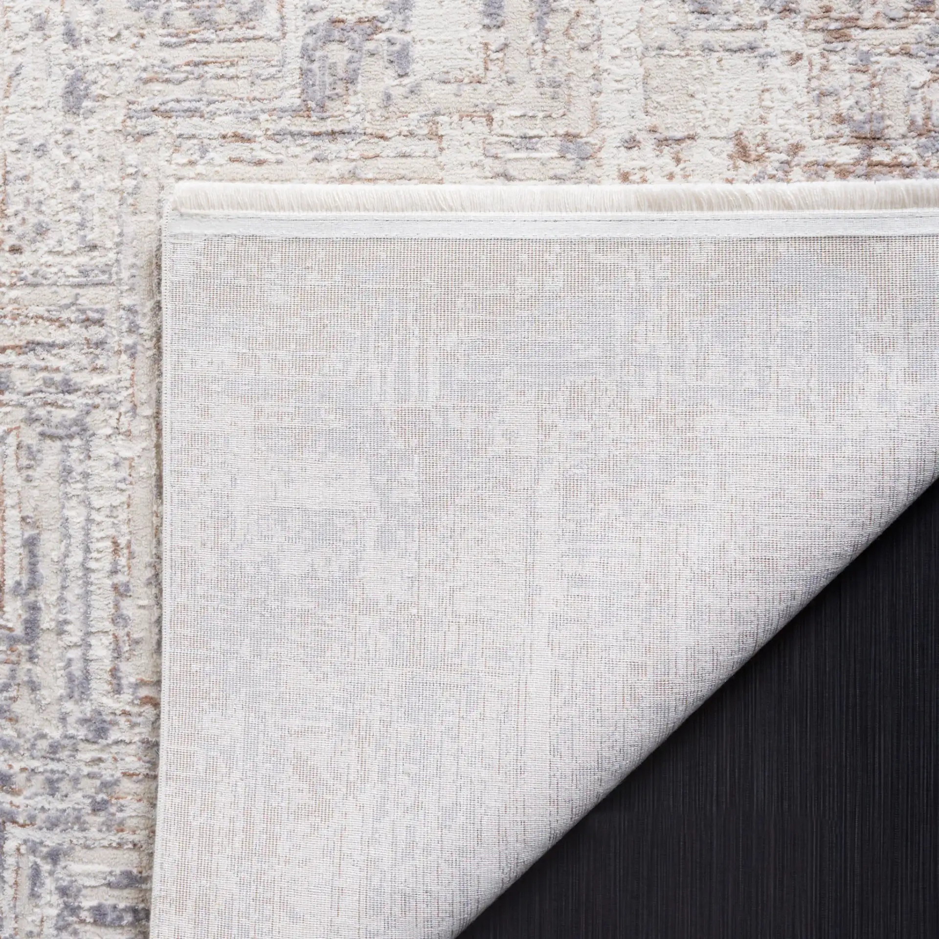 Diamond Linear Grid Rug in Beige / Gray Brown in a styled room