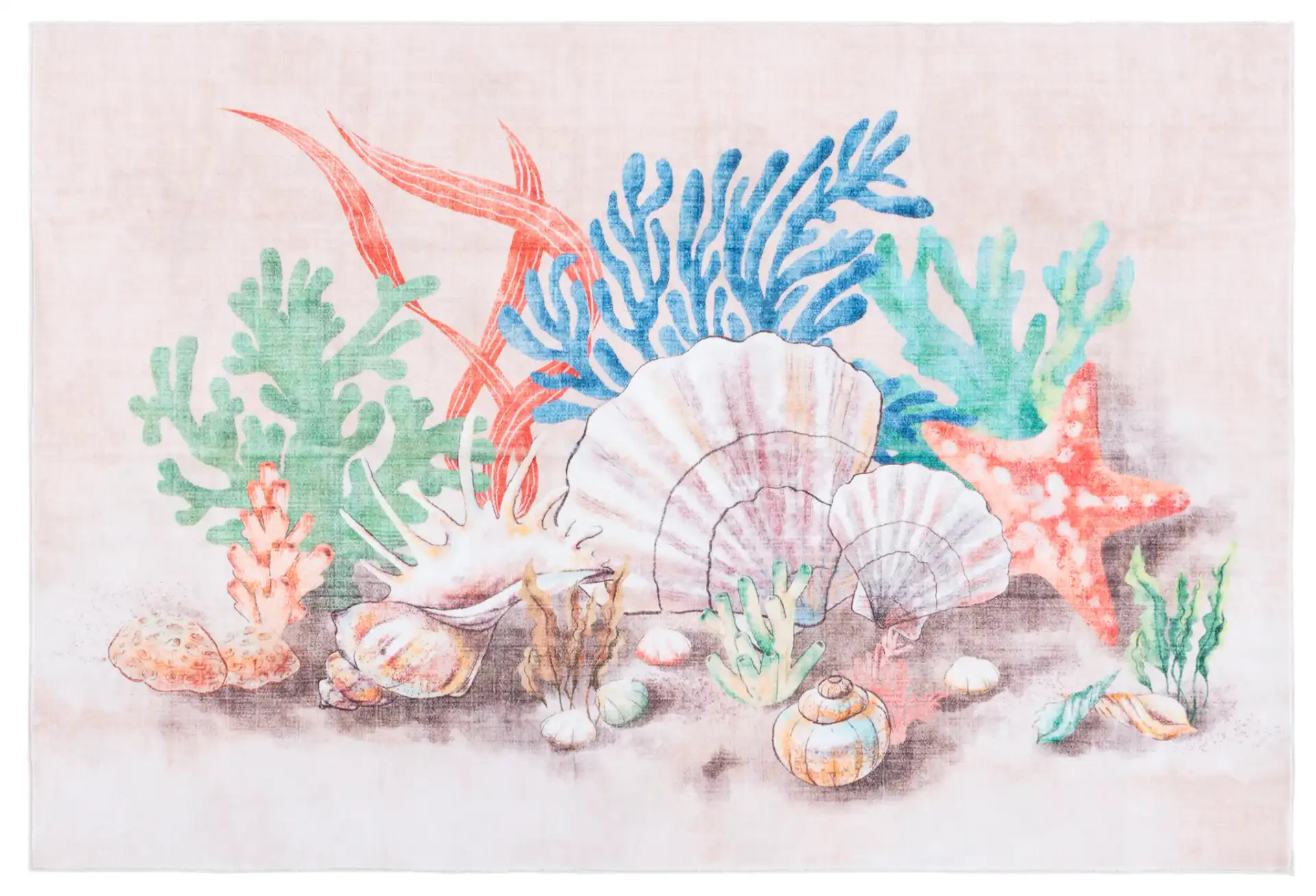 Seashell Washable Door & Kitchen Mat in Peach / Green