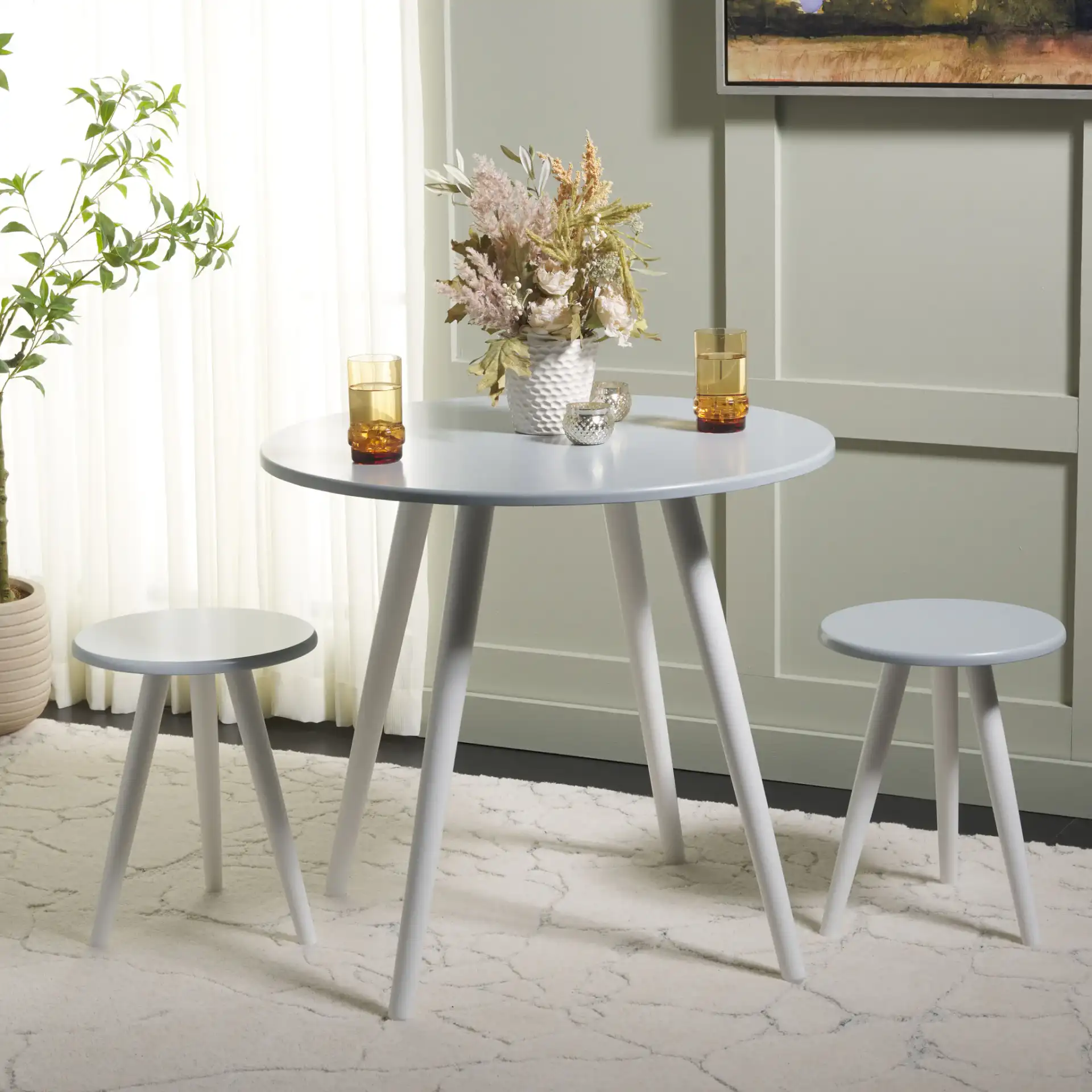 Whitman Three-Piece Dining Set in Gray / White in a styled room