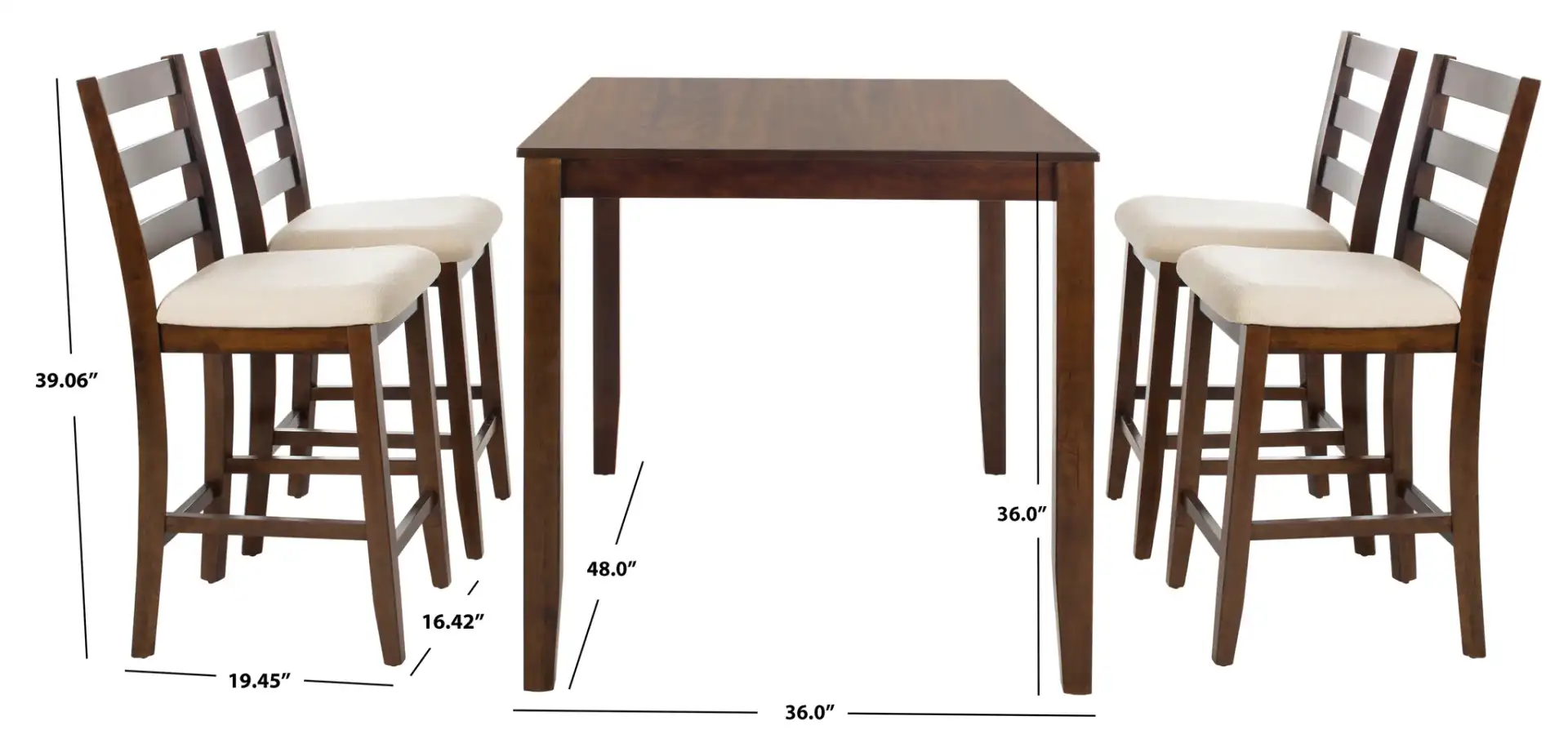 Melvin Five-Piece Pub Set in Brown, detail view