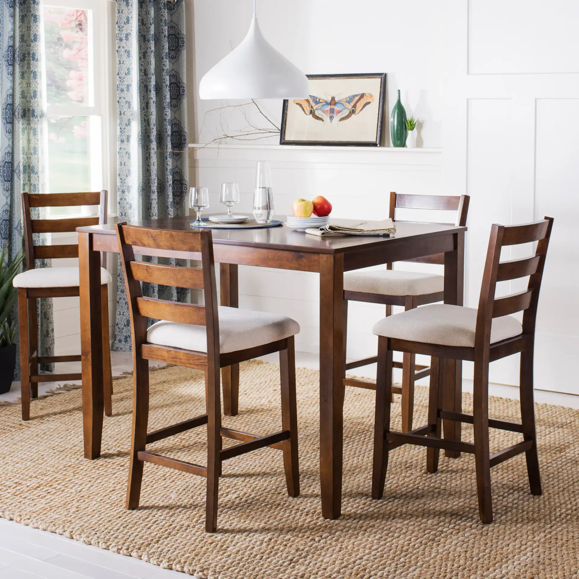 Melvin Five-Piece Pub Set in Brown in a styled room