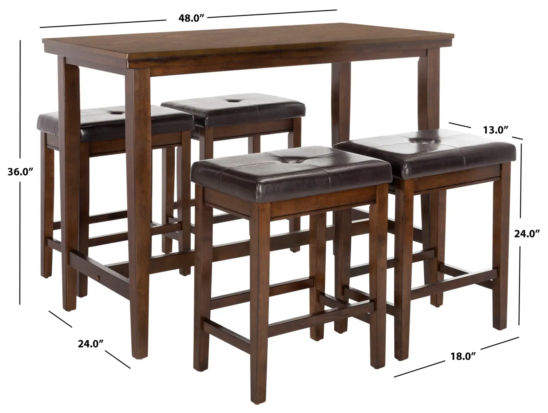 Billy Five-Piece Pub Set in Dark Brown, detail view