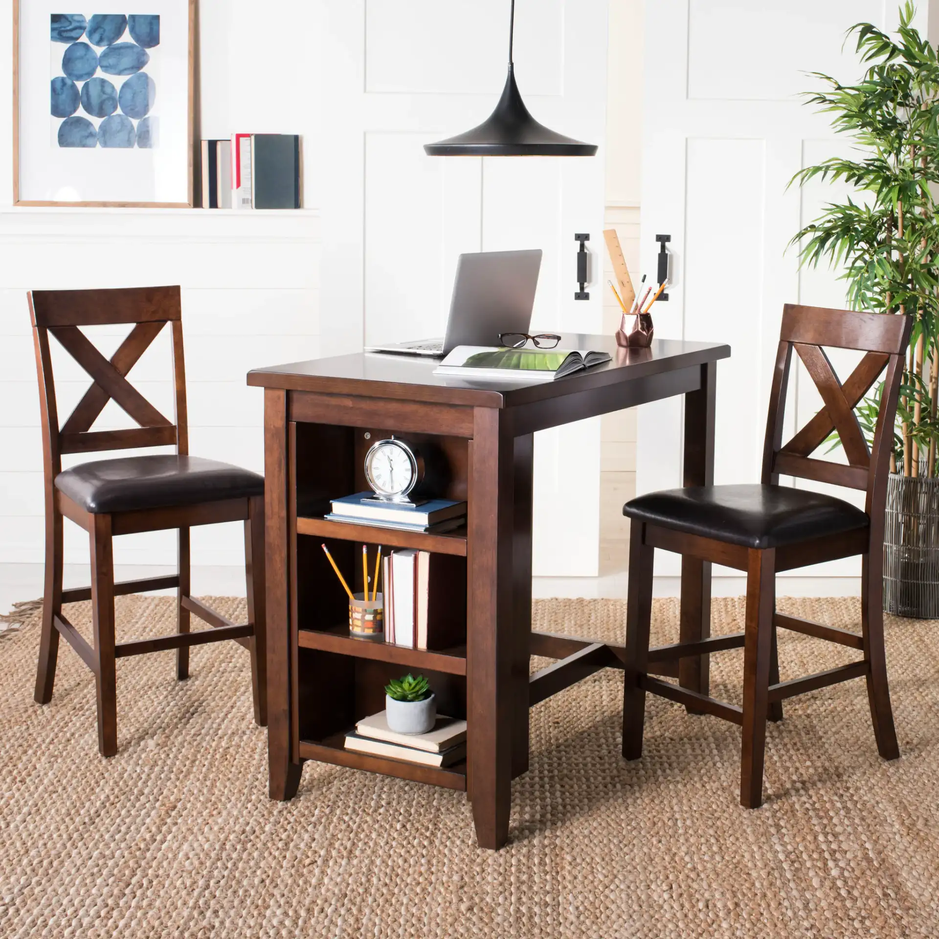 Everest Three-Piece Pub Set in White Washed in a styled room