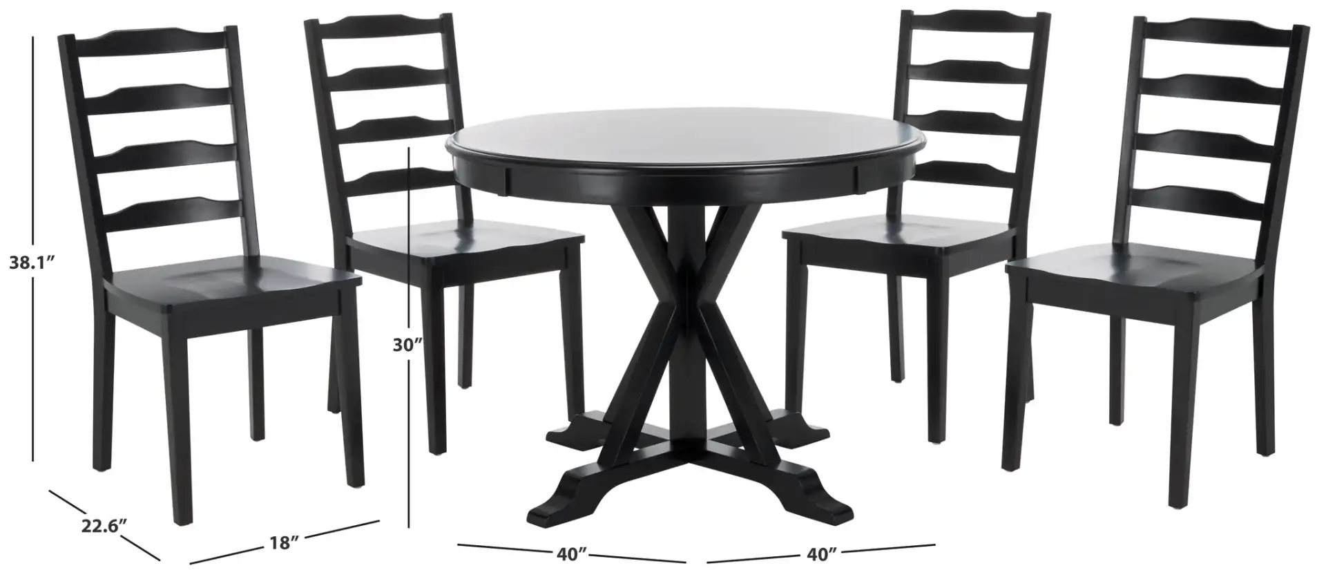 Shay Five-Piece Dining Set in Black, detail view
