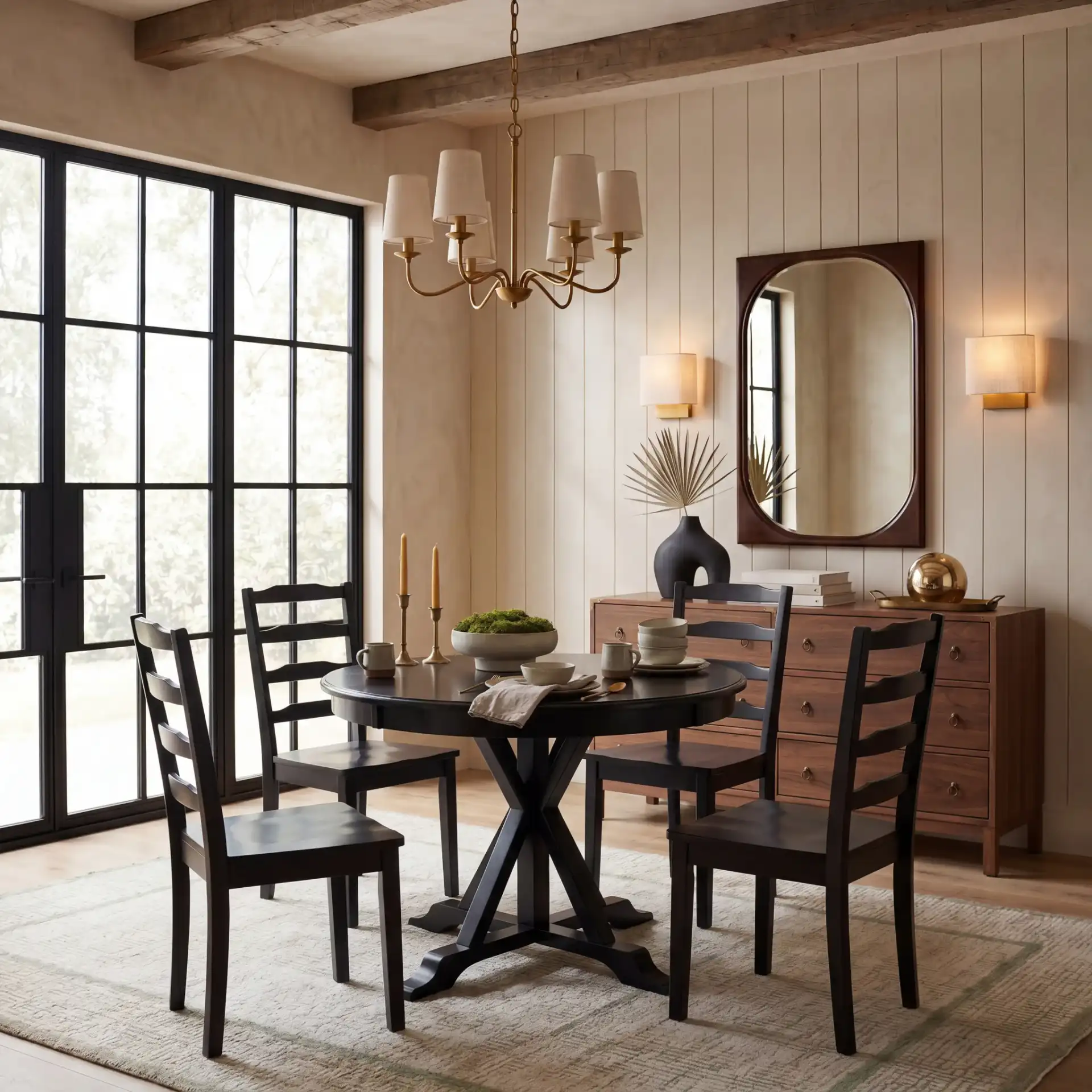 Shay Five-Piece Dining Set in Black in a styled room