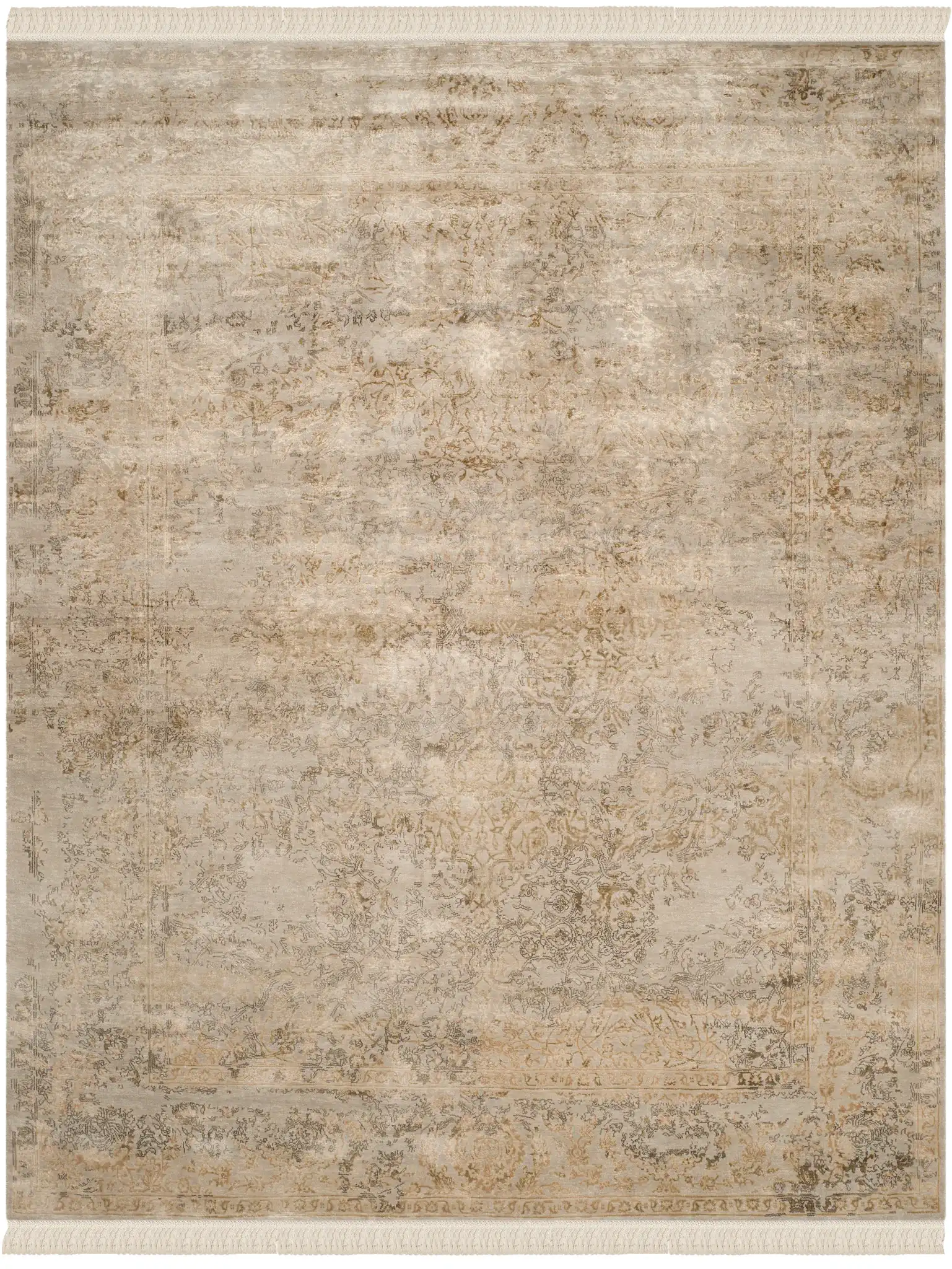 Dream Faded Floral Hand-Knotted Rug in Gray / Silver