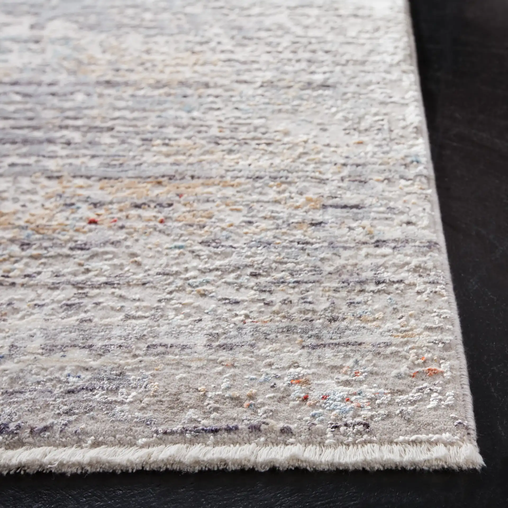 Dream Abstract Stripe Rug in Gray / Blue in a styled room