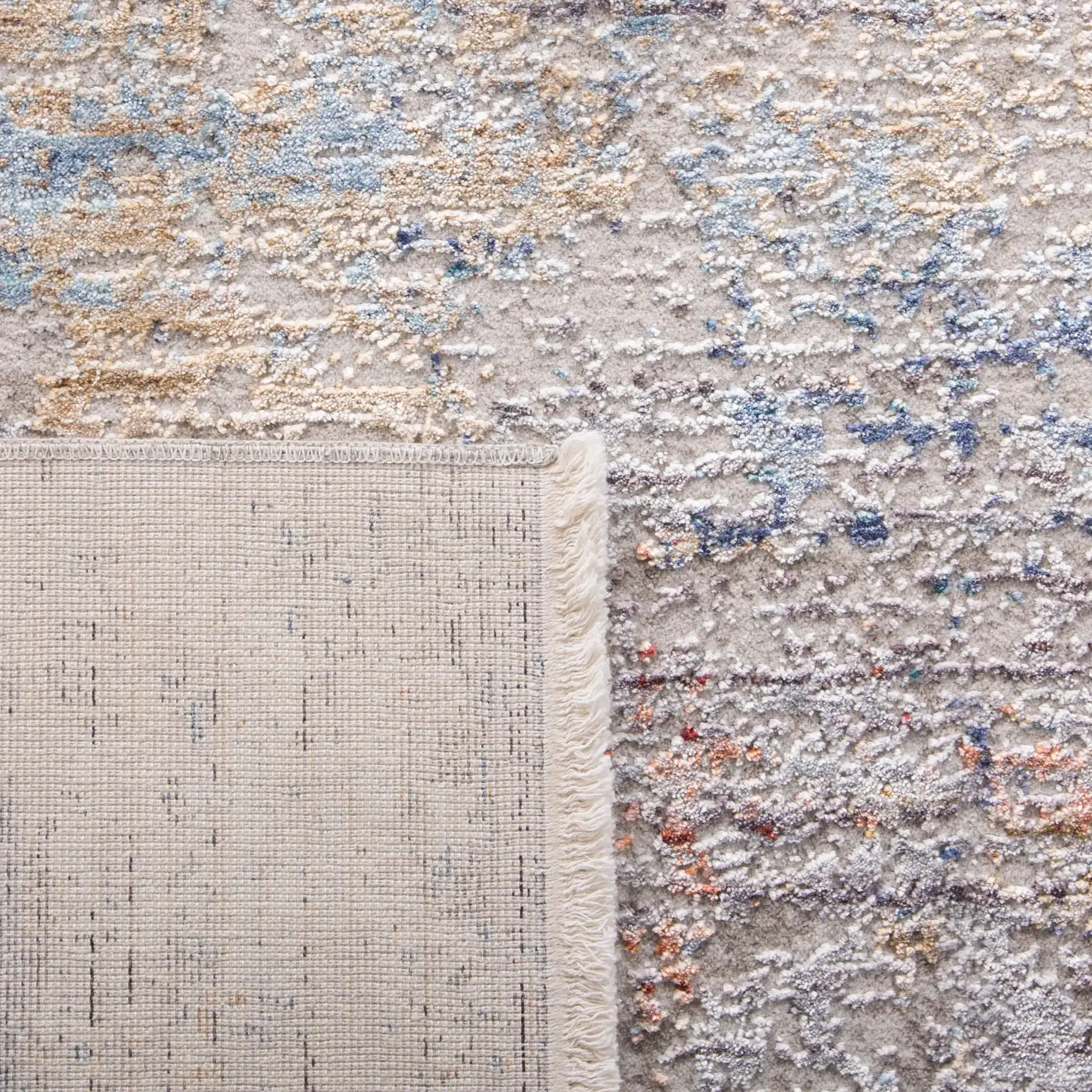 Dream Abstract Stripe Rug in Gray / Blue in a styled room