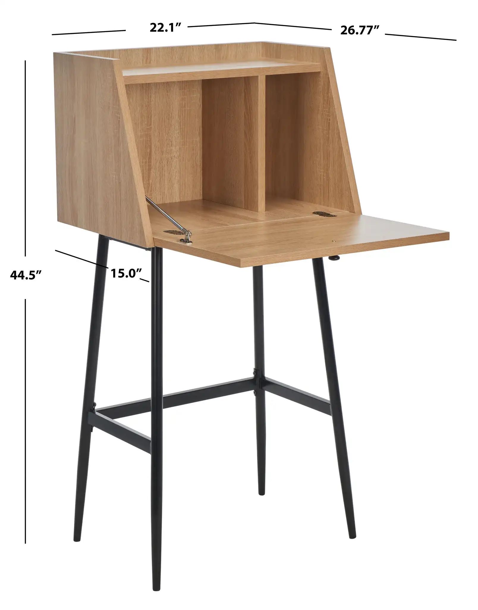 Xander Modern Secretary Desk in Natural / Black, detail view