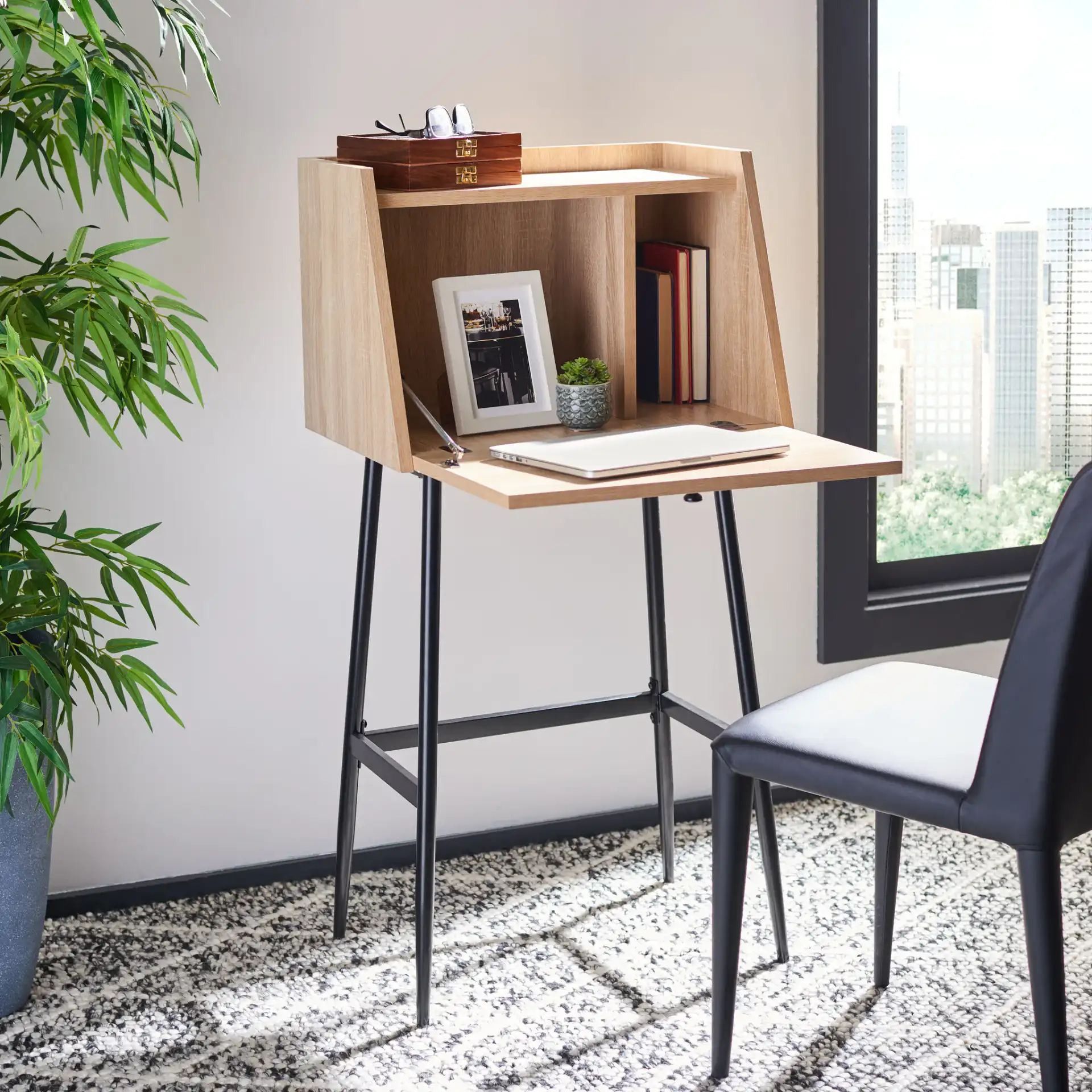 Xander Modern Secretary Desk in Natural / Black, detail view