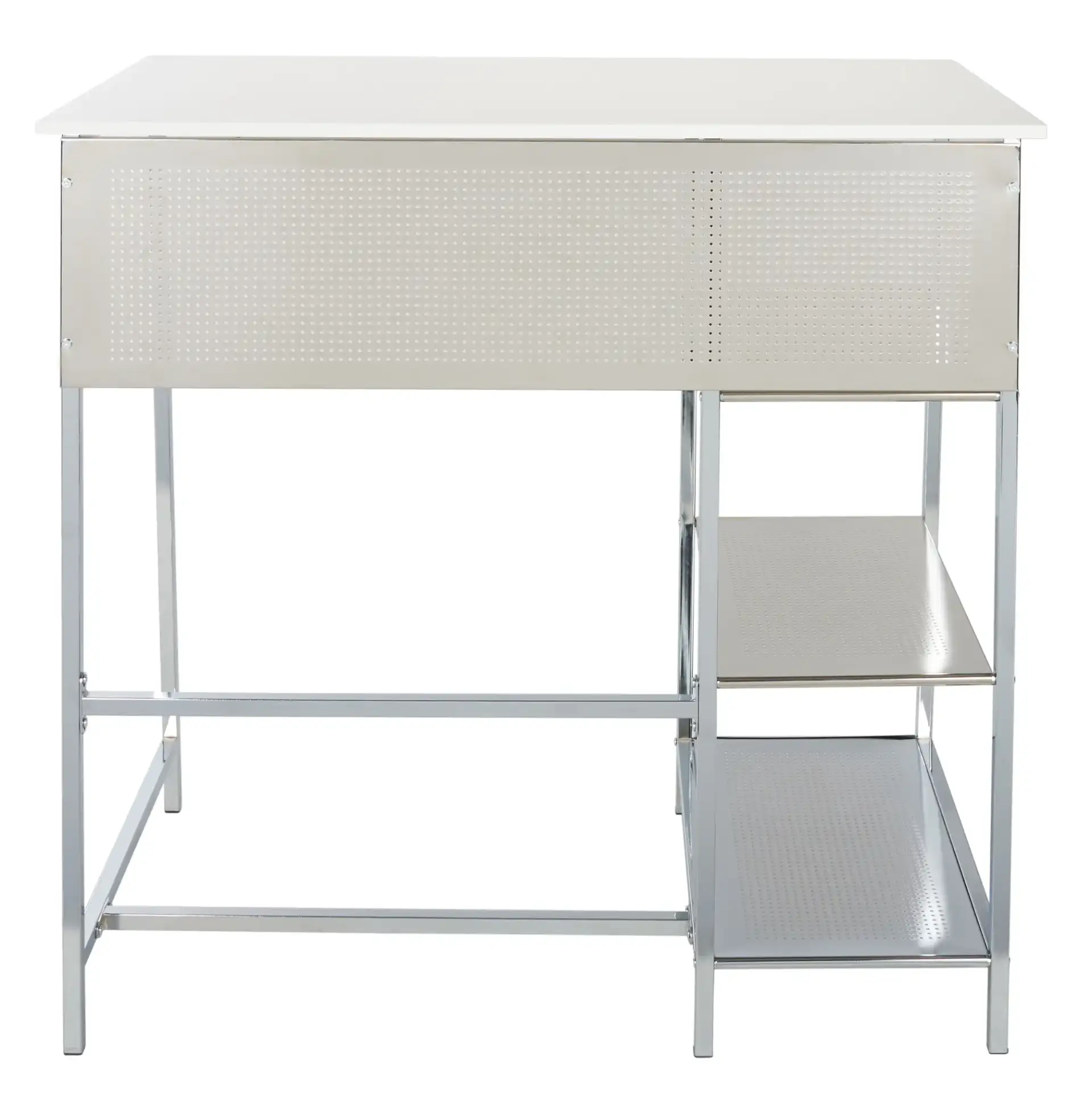 Hayden Three-Shelf Standing Desk in White / Chrome, detail view