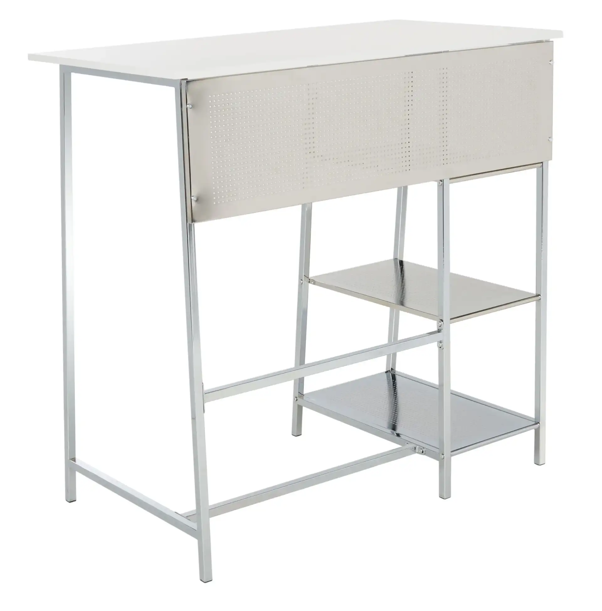 Hayden Three-Shelf Standing Desk in White / Chrome, detail view