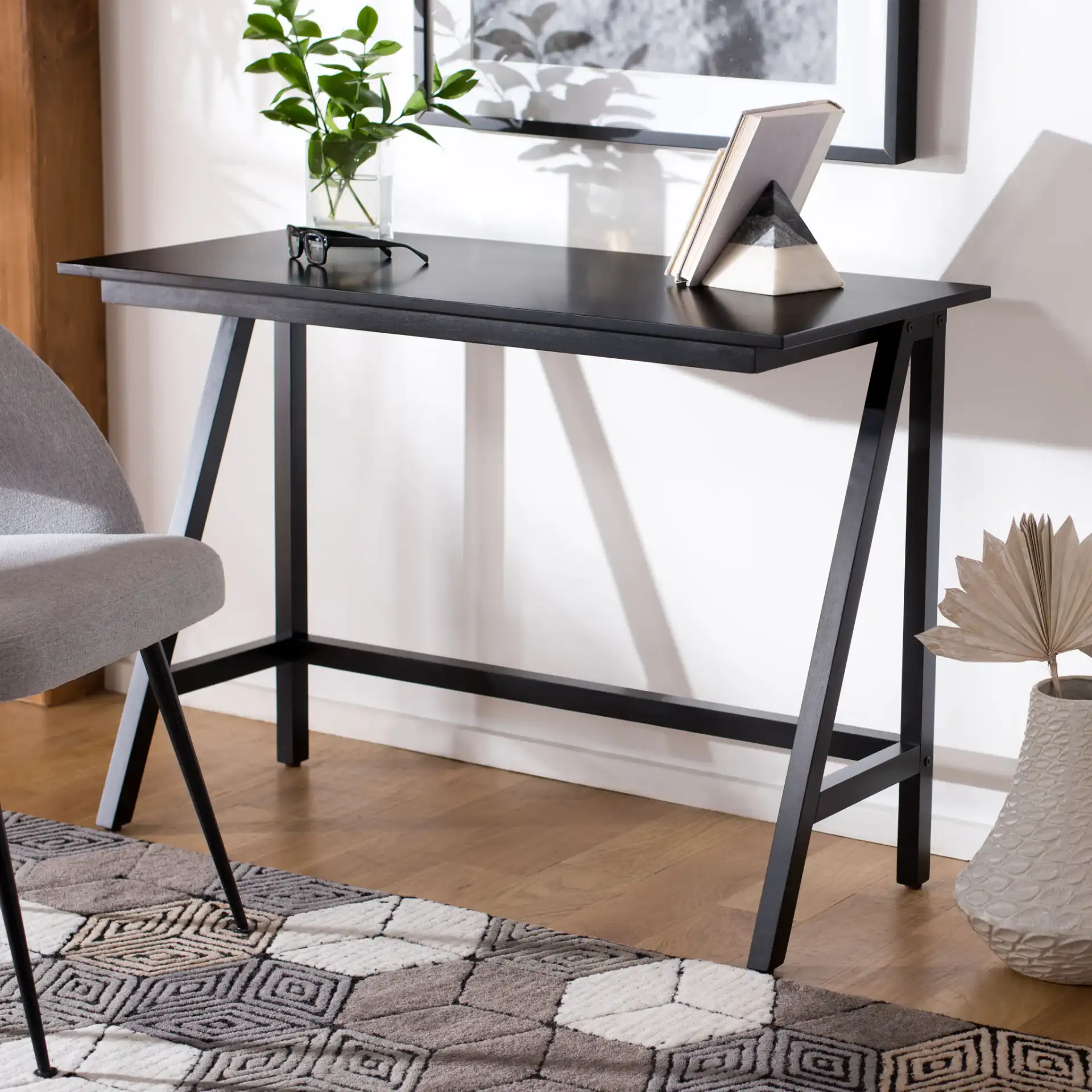 Redding Desk in Black in a styled room