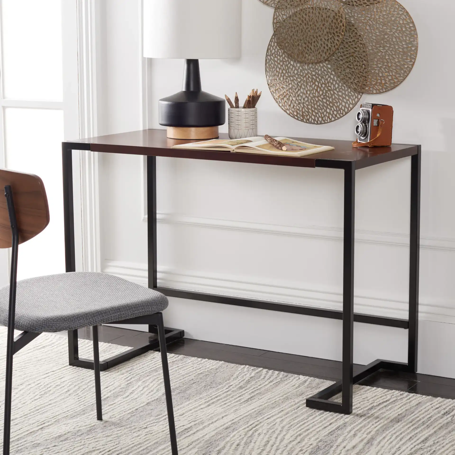 Calloway Desk in Walnut / Black in a styled room