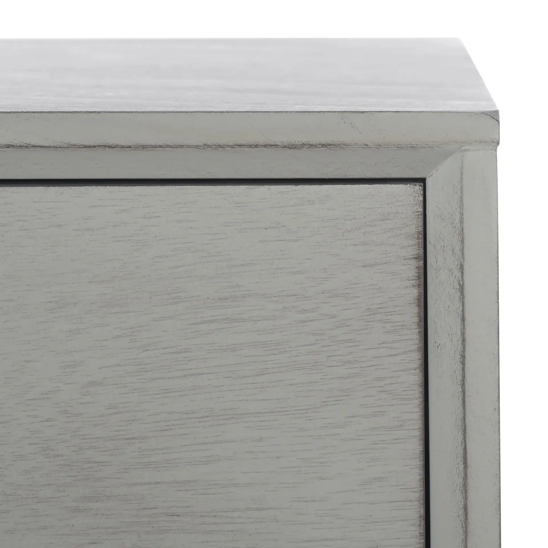 Remy One-Drawer Writing Desk in Distressed Gray in a styled room