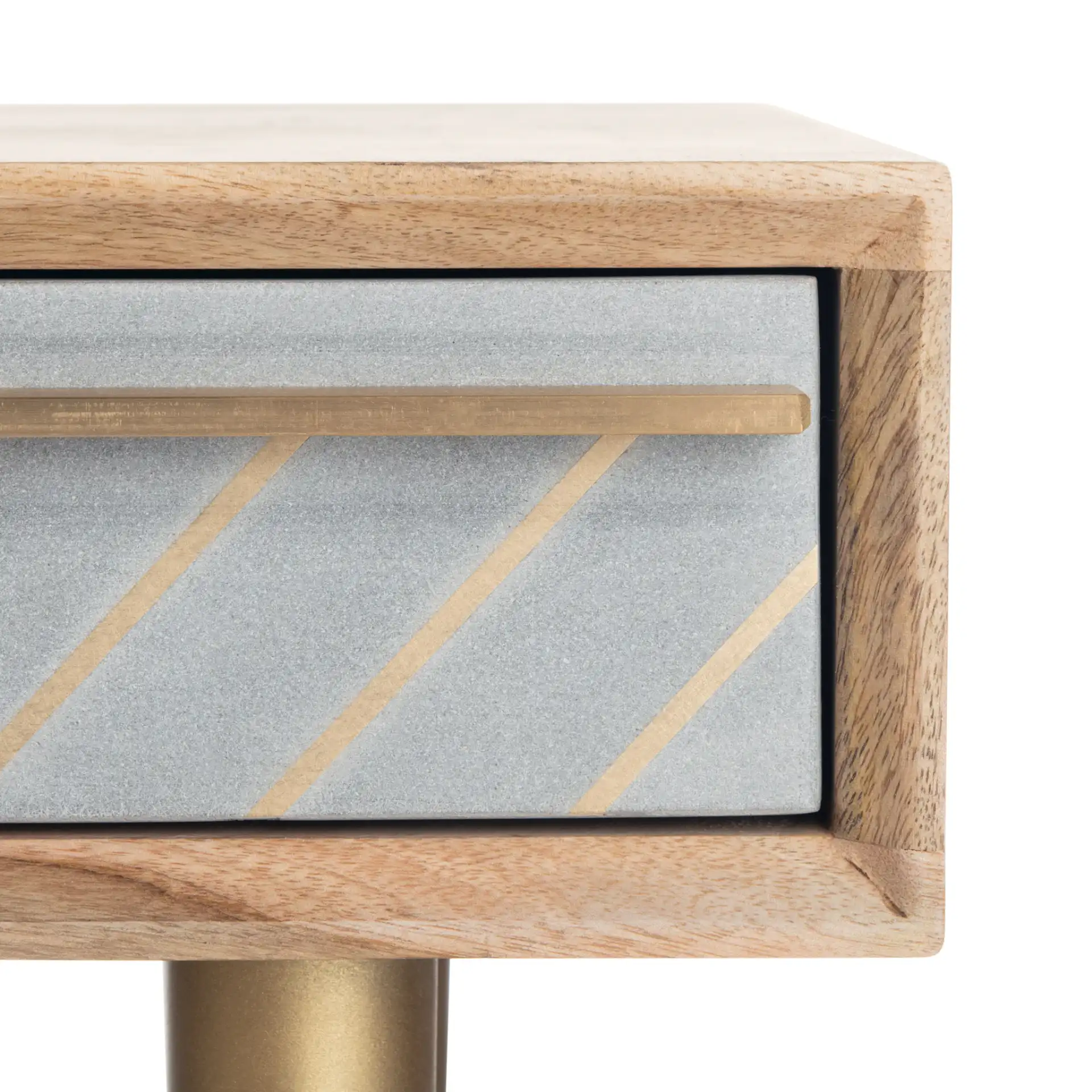 Leni Desk in Natural / Gray Concrete / Brass Legs in a styled room