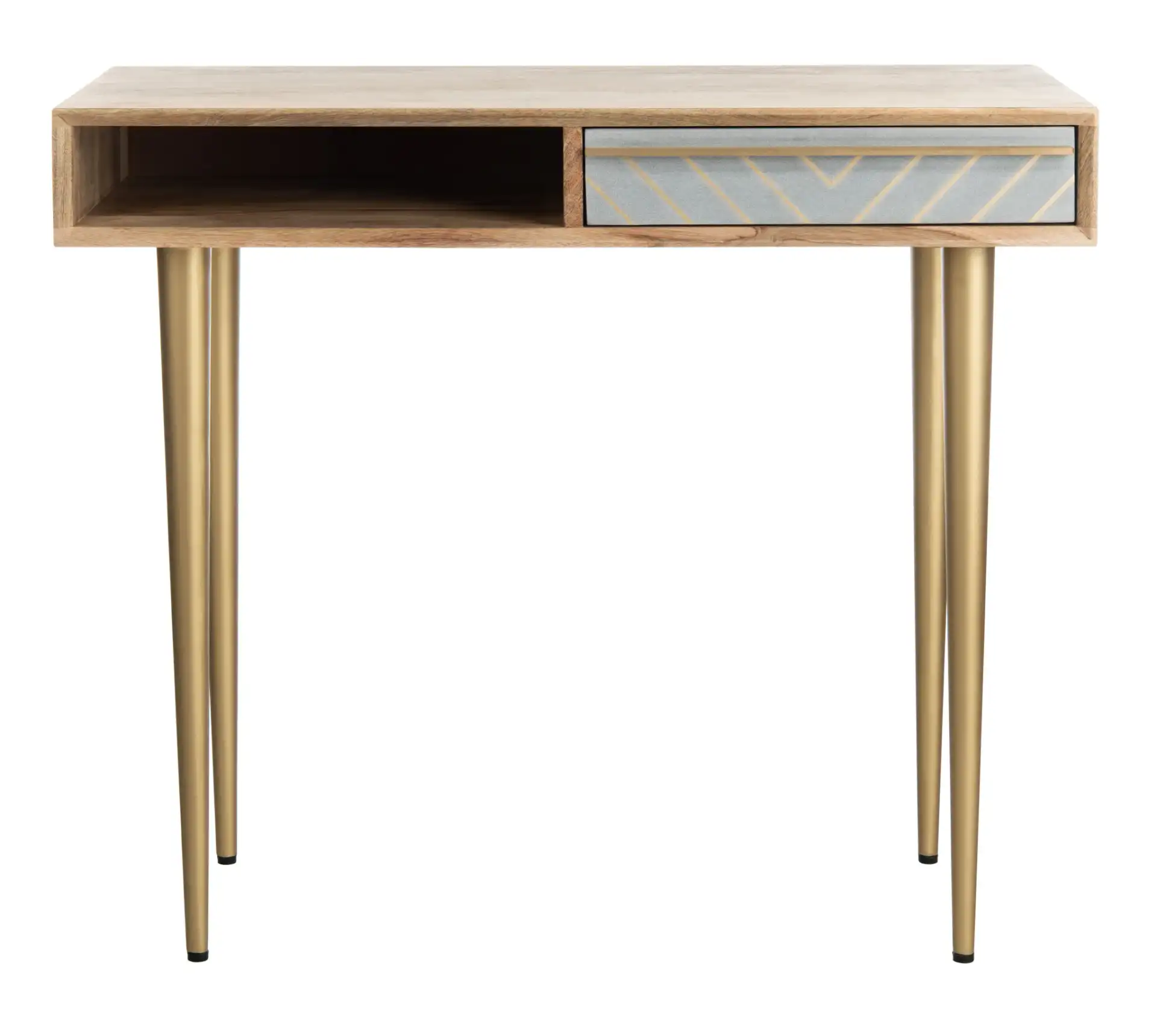 Leni Desk in Natural / Gray Concrete / Brass Legs, detail view