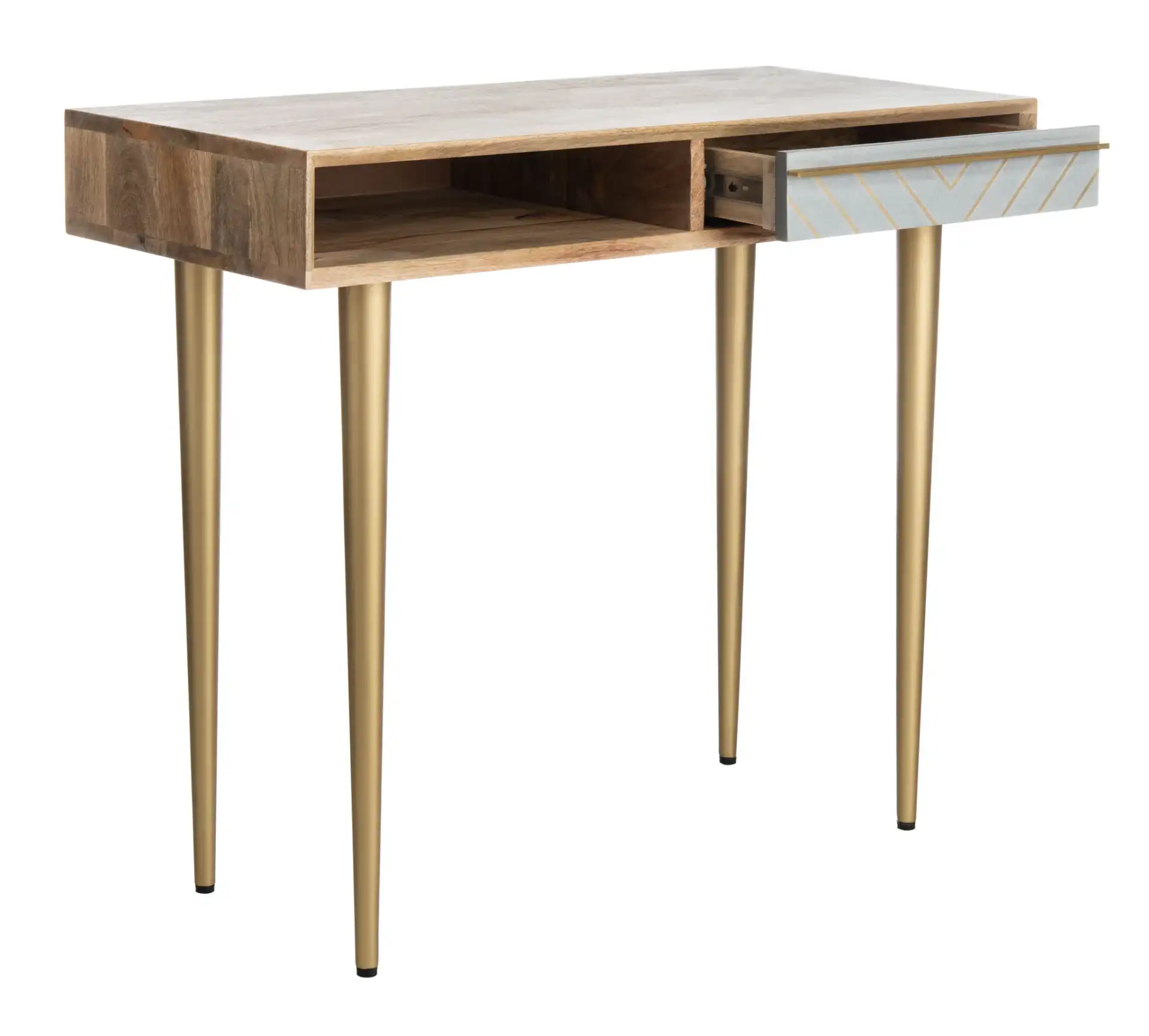 Leni Desk in Natural / Gray Concrete / Brass Legs, detail view