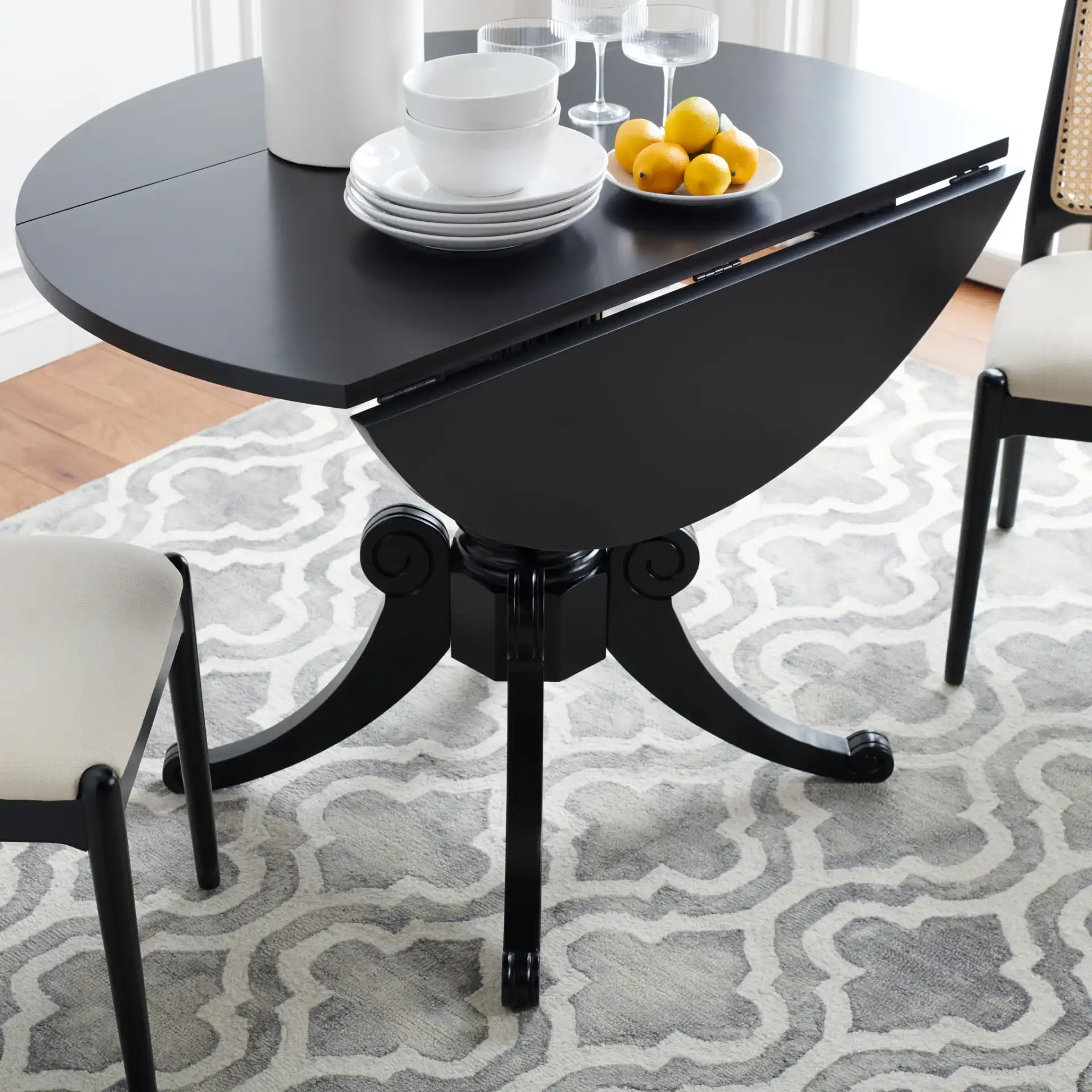 Forest Drop Leaf Dining Table in Black in a styled room