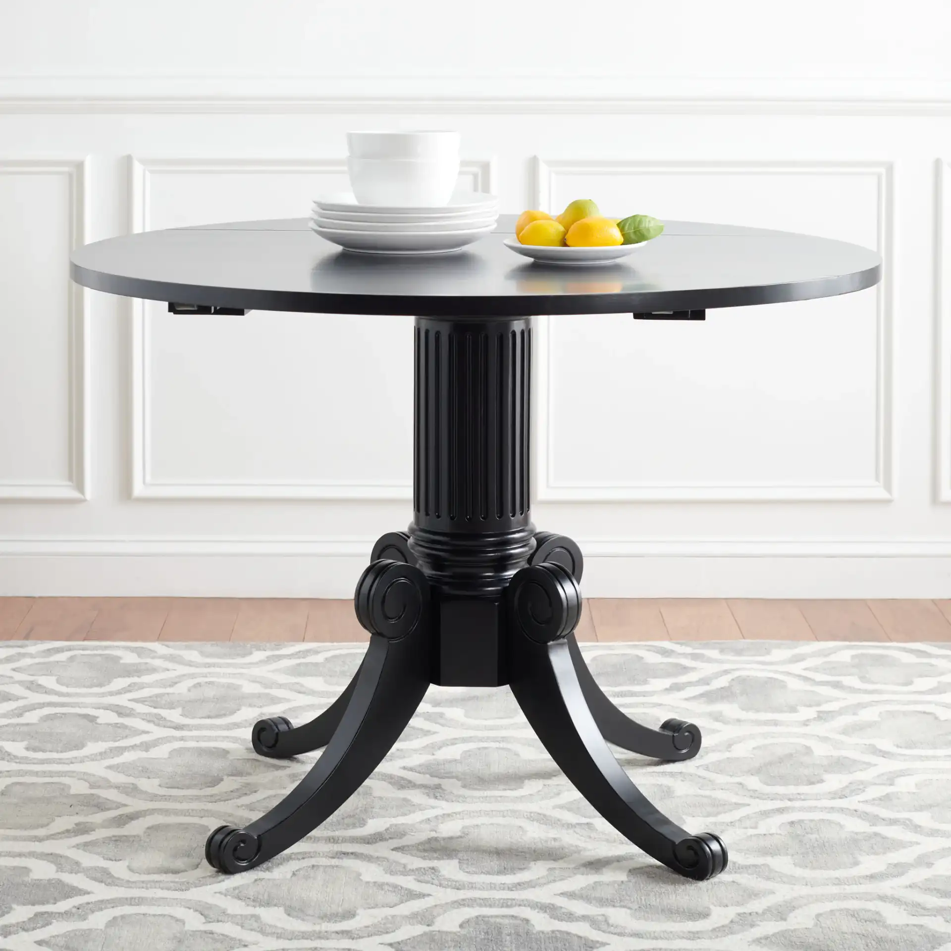 Forest Drop Leaf Dining Table in Black in a styled room